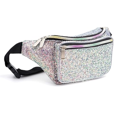 Holographic Rave Silver Purple Gravel Glitter Fanny Pack For Women Grils Festival Waist Belt Bags -Silver Purple Gravel
