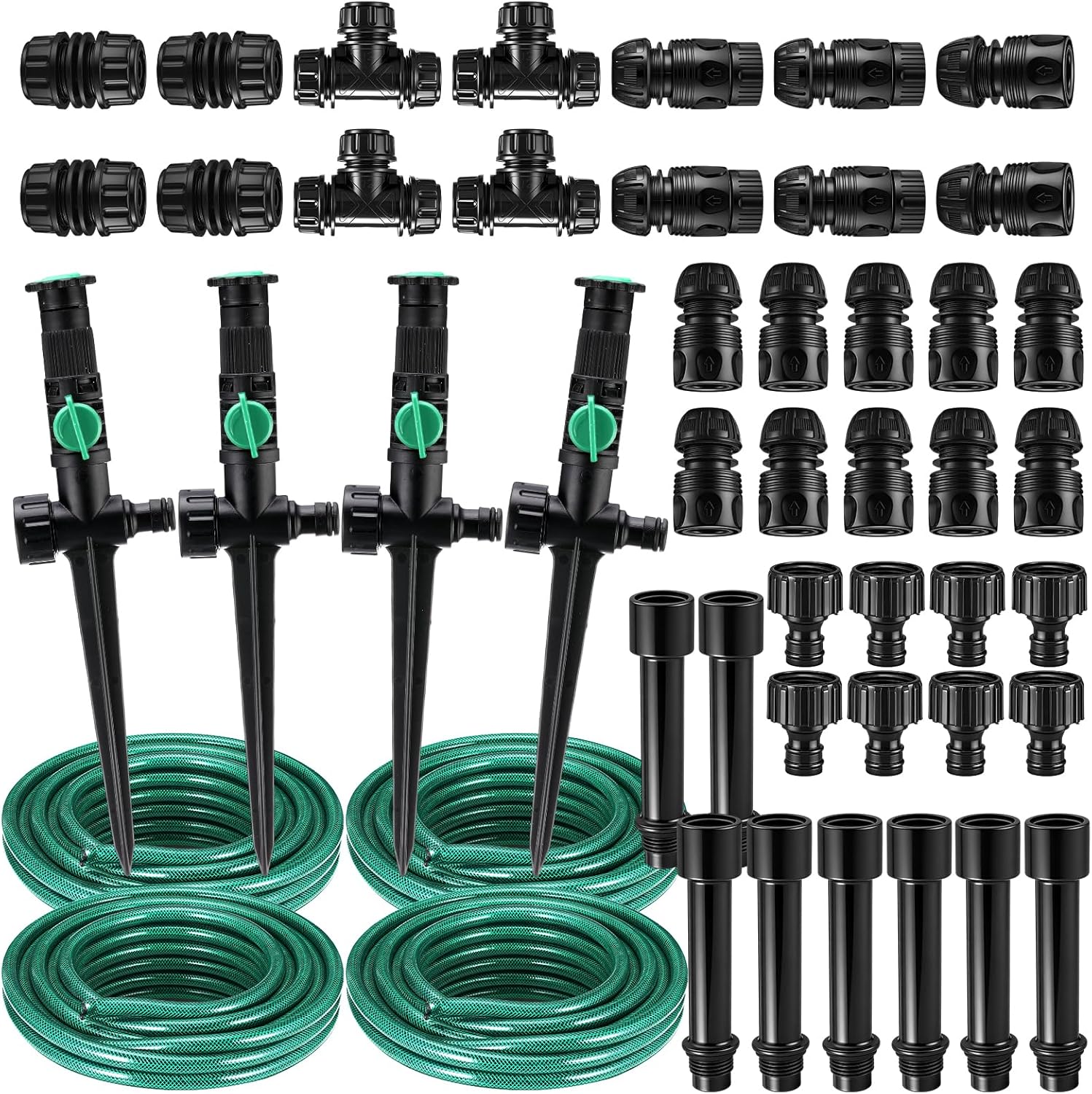 Relaxweex 4-Pack Adjustable Above Ground Sprinkler System with 59ft Hose - DIY Garden Irrigation Kit for Lawns, Flower Beds & Veggies