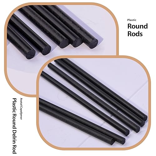 Miniatura 2 de Ciwenkai Varillas redondas de plástico, paquete de 6, barras redondas de plástico de ingeniería (0.5 x 12 pulgadas, 12 pulgadas de largo, POM) (0.5