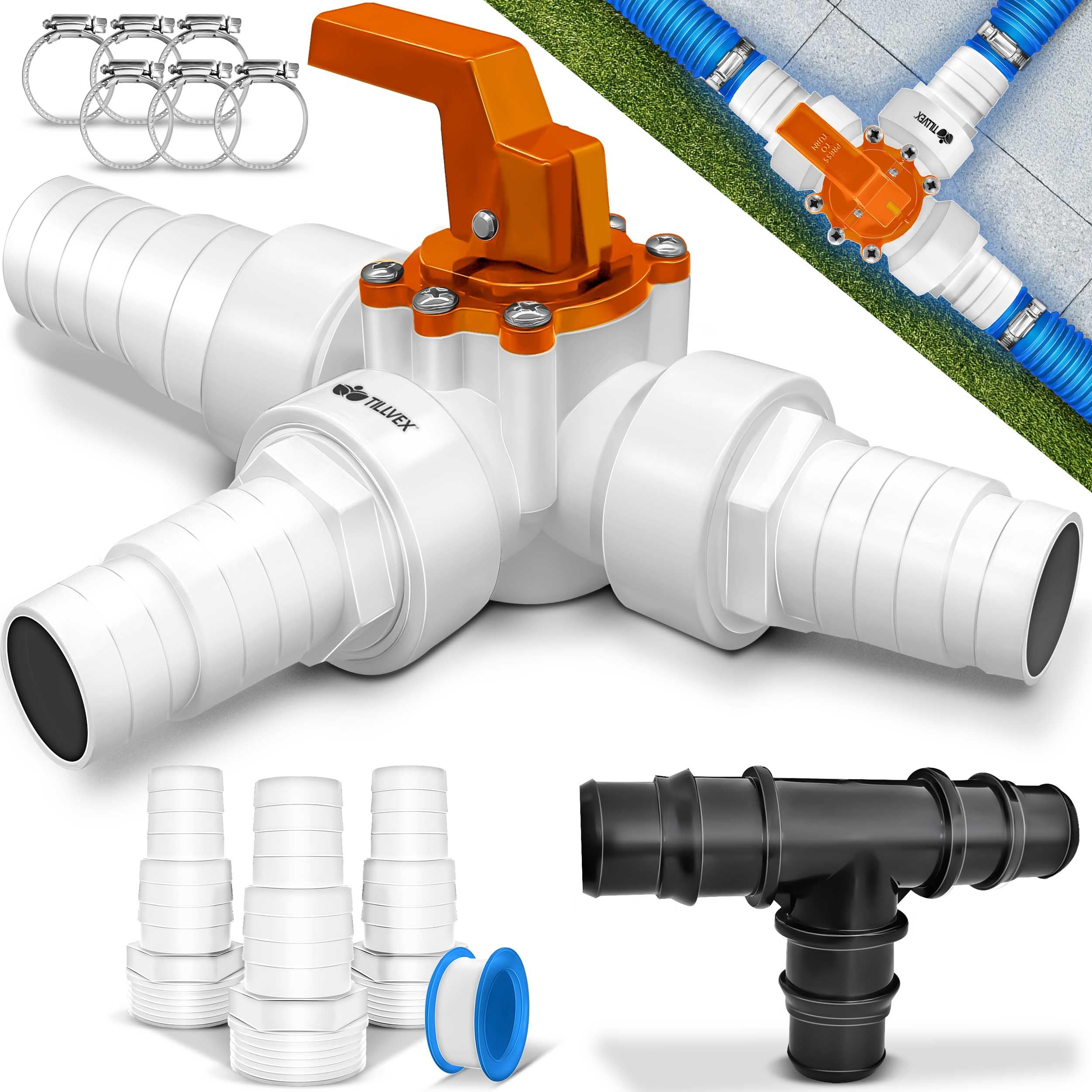 elfbar nachfüll pod läuft aus tillvex® Bypass Kit Piscine 12 pièces – Ø 32 & 38 mm Raccordement | Valve 3  Voies & Adaptateur ABS