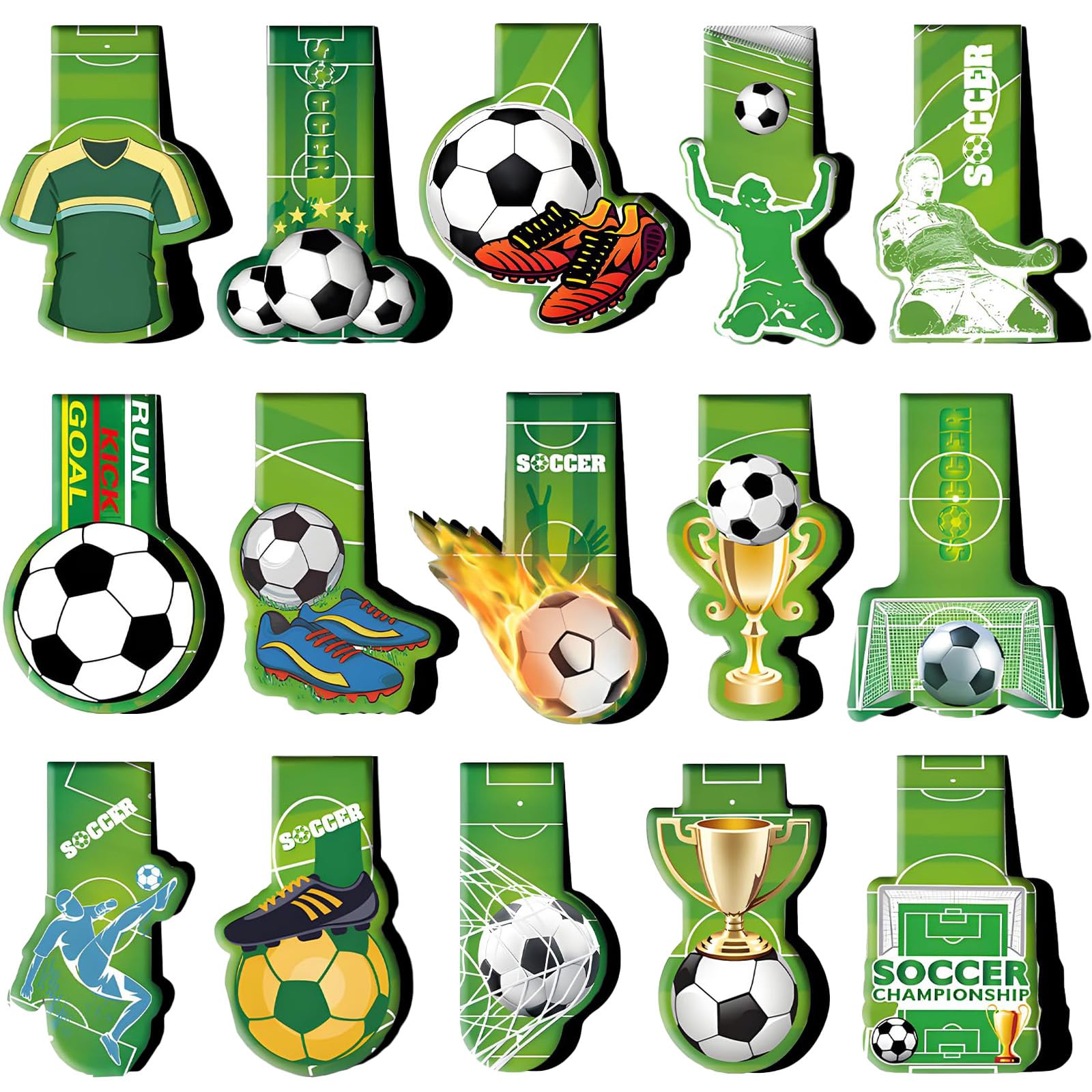 JOOTUEPO 15 Pack Magnetic Bookmarks, Magnetic Page Marker, Football Style Book Marker Clip Sets for Kid, Teacher, Students, Book Lovers, Soccer Fans, Football Children's Football Gift
