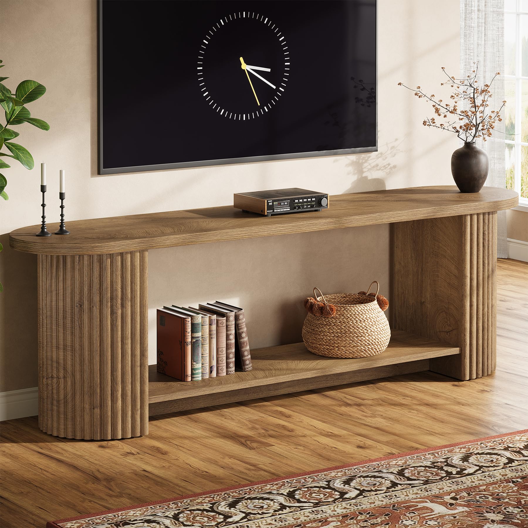 Tribesigns Mueble de TV de 160 cm, Mesa de TV de hasta 75 Pulgadas, Mueble para TV Rústico con Diseño Acanalado, Mueble Television con Almacenamiento para Salón, Dormitorio, Marrón