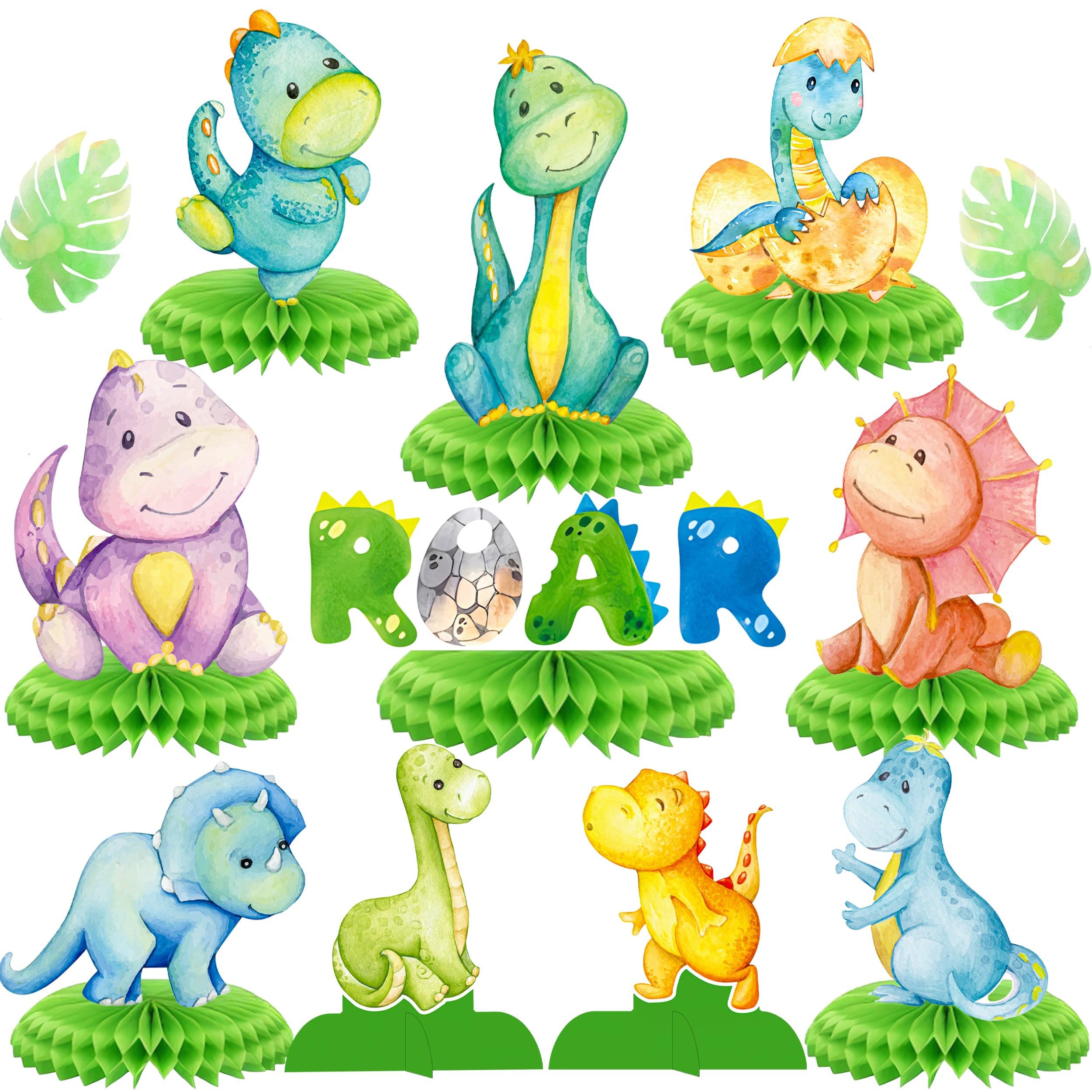 12Pcs Dinosaur Party Honeycomb Centerpieces Dinosaur Centerpieces for Table Dinosaur Theme Baby Shower Birthday Party Decorations Dino Roar Party Supplies