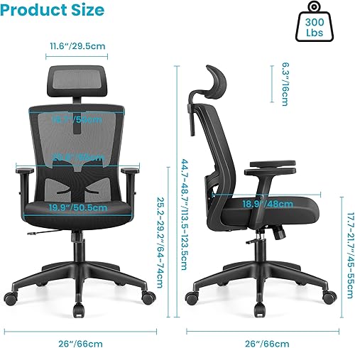 Miniatura 7 de Silla de oficina ergonómica de escritorio, silla de computadora con respaldo alto, silla giratoria de malla con soporte lumbar ajustable,