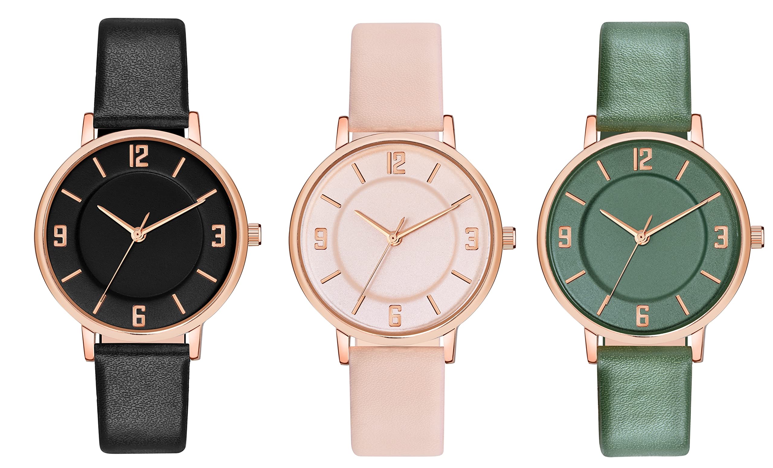 Watch City Leather Attractive Analogue WomenS Watch Rosegold Dial - (Pack Of 3) Color :- Black,Pink,Green (B09YM751X1) Amazon Price History, Amazon Price Tracker