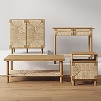 Vista 9 de Nathan James Beacon Wood Nightstand, Bohemian Accent Table or Sofa Side Table with Seagrass Door for Bedroom or Living Room, Light Brown