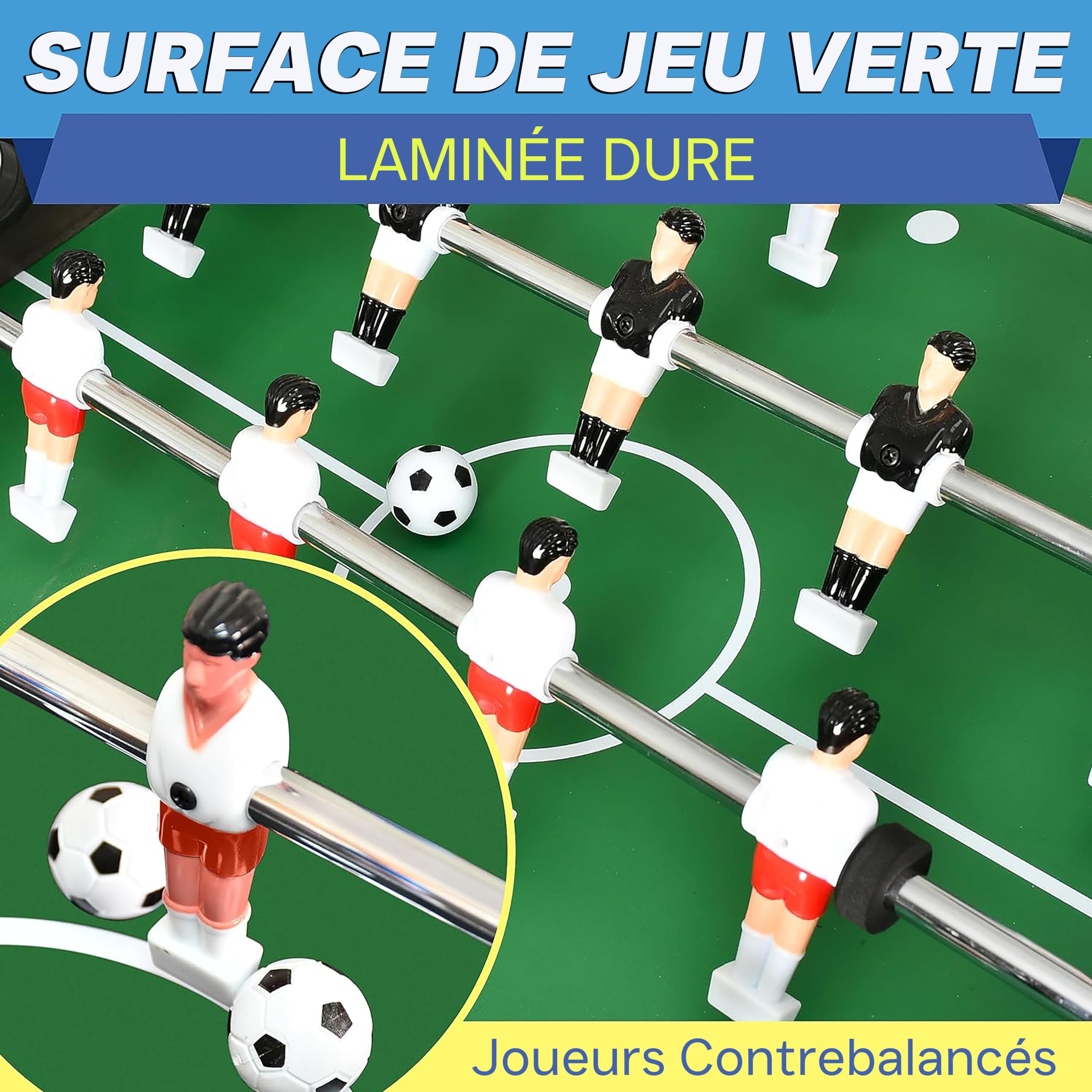 SereneLife Table de Babyfoot 120 cm – Babyfoot Pliable avec 2 Ballons, Table de Football pour Enfants et Adultes