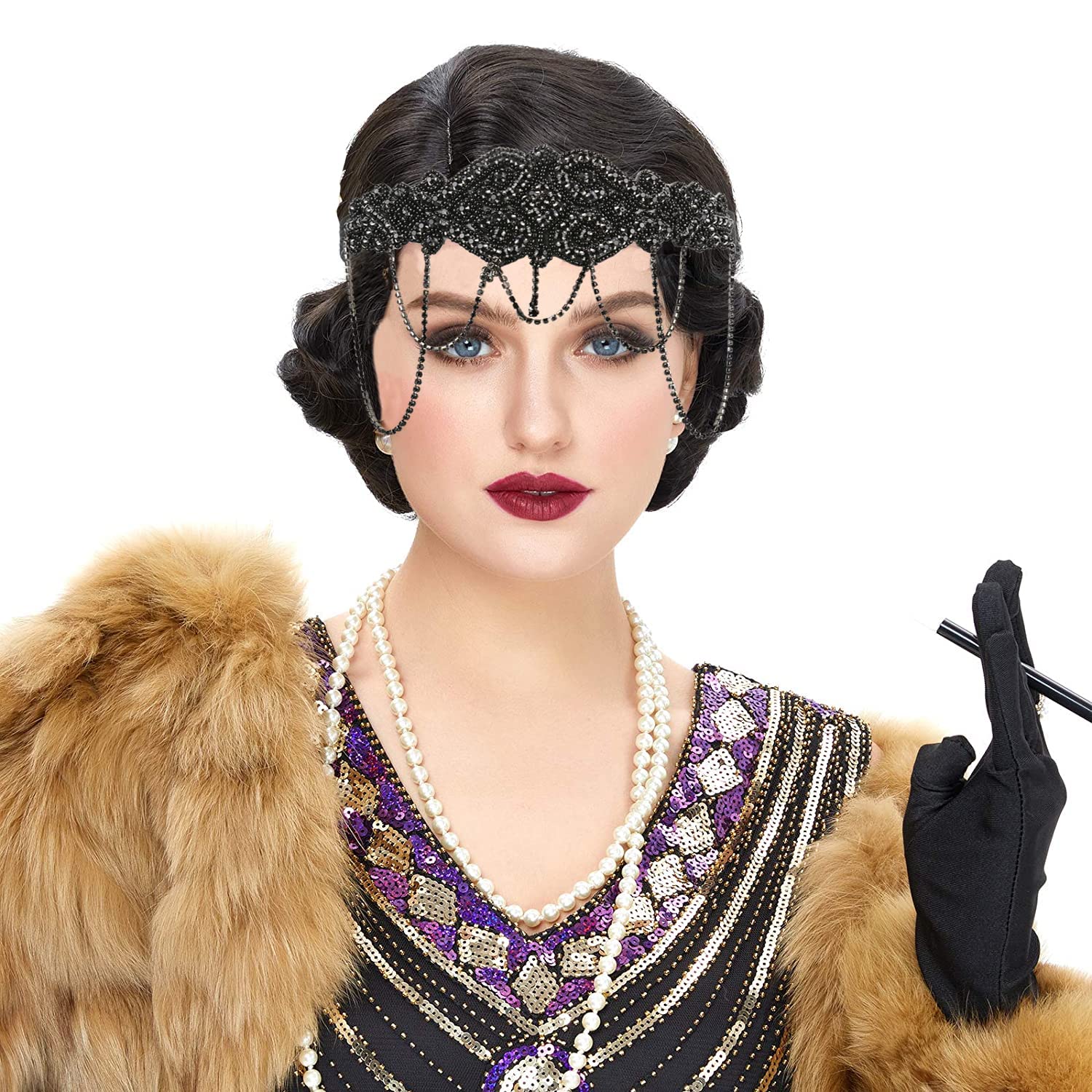 Fascia Per Capelli Anni '20 Flapper - Accessorio Gatsby Con Catena, Perline E Strass, Taglia Unica, Per Feste A Tema E Halloween