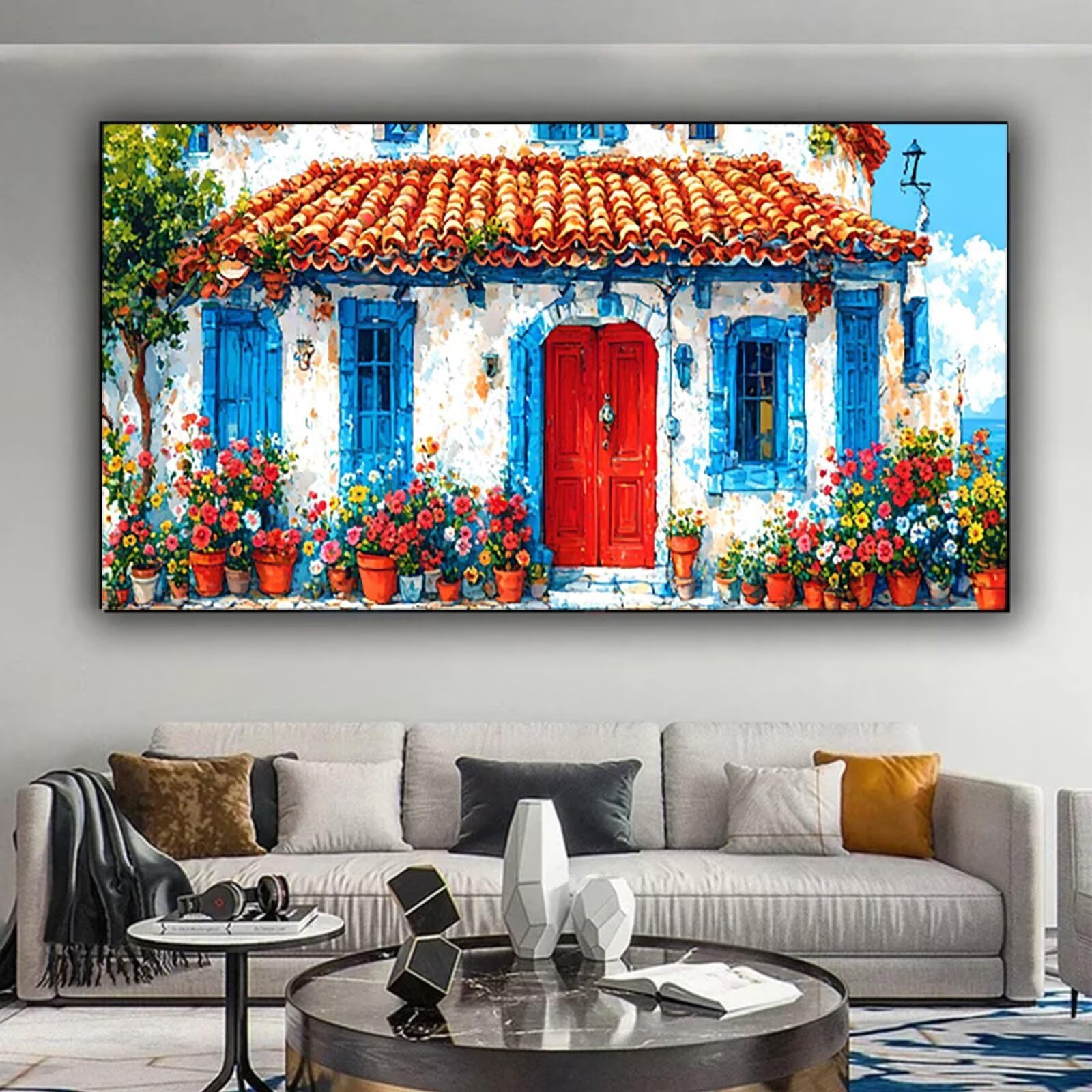 Malen nach Zahlen Kinder Blume, Malen Nach Zahlen Erwachsene Geschenke Home Wand Dekor Bastelset, Malen nach Zahlen Kleines Gebäude | Malen nach Zahlen Ohne Rahmen (60x120cm) Bastelset Erwachsene P-1