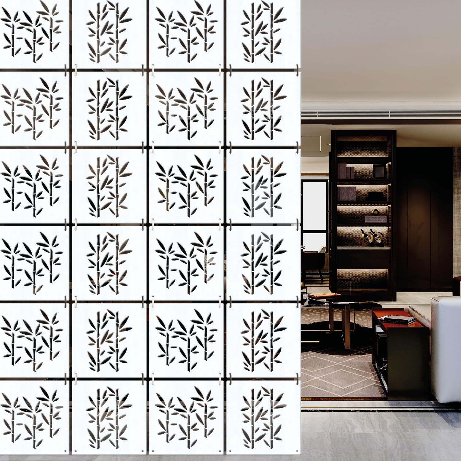 Olive Tree Wooden Room Divider for Living Room/Elegant and Modern Hanging Style/Screen Partition for Decorate Bedroom, Dining Room, Aesthetic Separator for Home 12 Panels (11.5X11.5) White-8031-picture-10