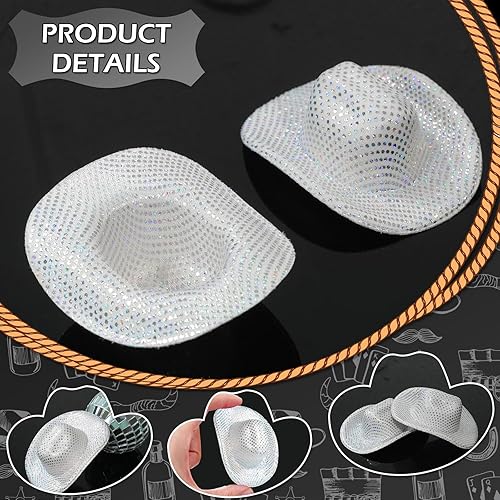 Miniatura 3 de Sotiff 12 piezas de mini sombrero de vaquero disco mini vaquero occidental sombrero de vaquera iluminado holográfico espacio sombrero de vaquera