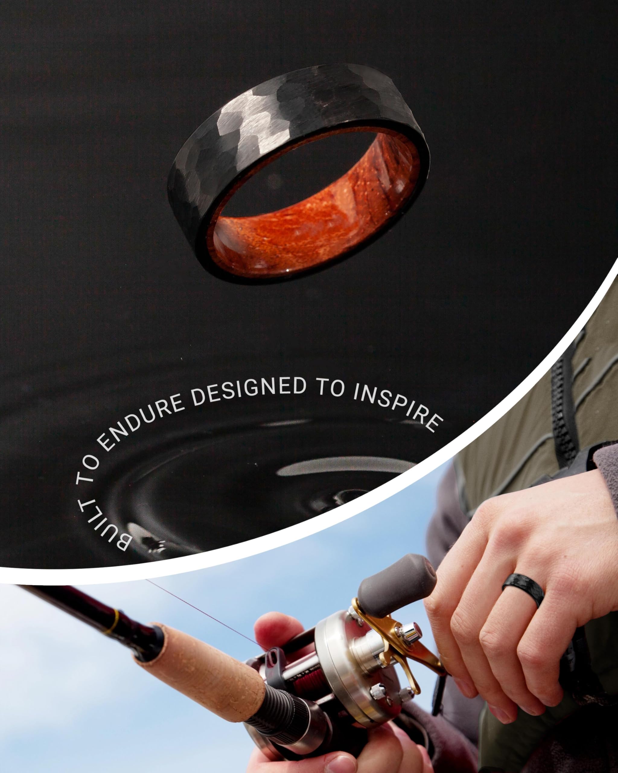 LerchPhi Anillos de tungsteno martillado para hombre, anillos de madera KOA incrustados negros para hombre, anillos de compromiso de 8 mm para él