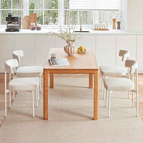 Miniatura 3 de Juego de 4 sillas de comedor de tela beige, silla de cocina tapizada sin brazos, moderna silla de comedor con respaldo curvado