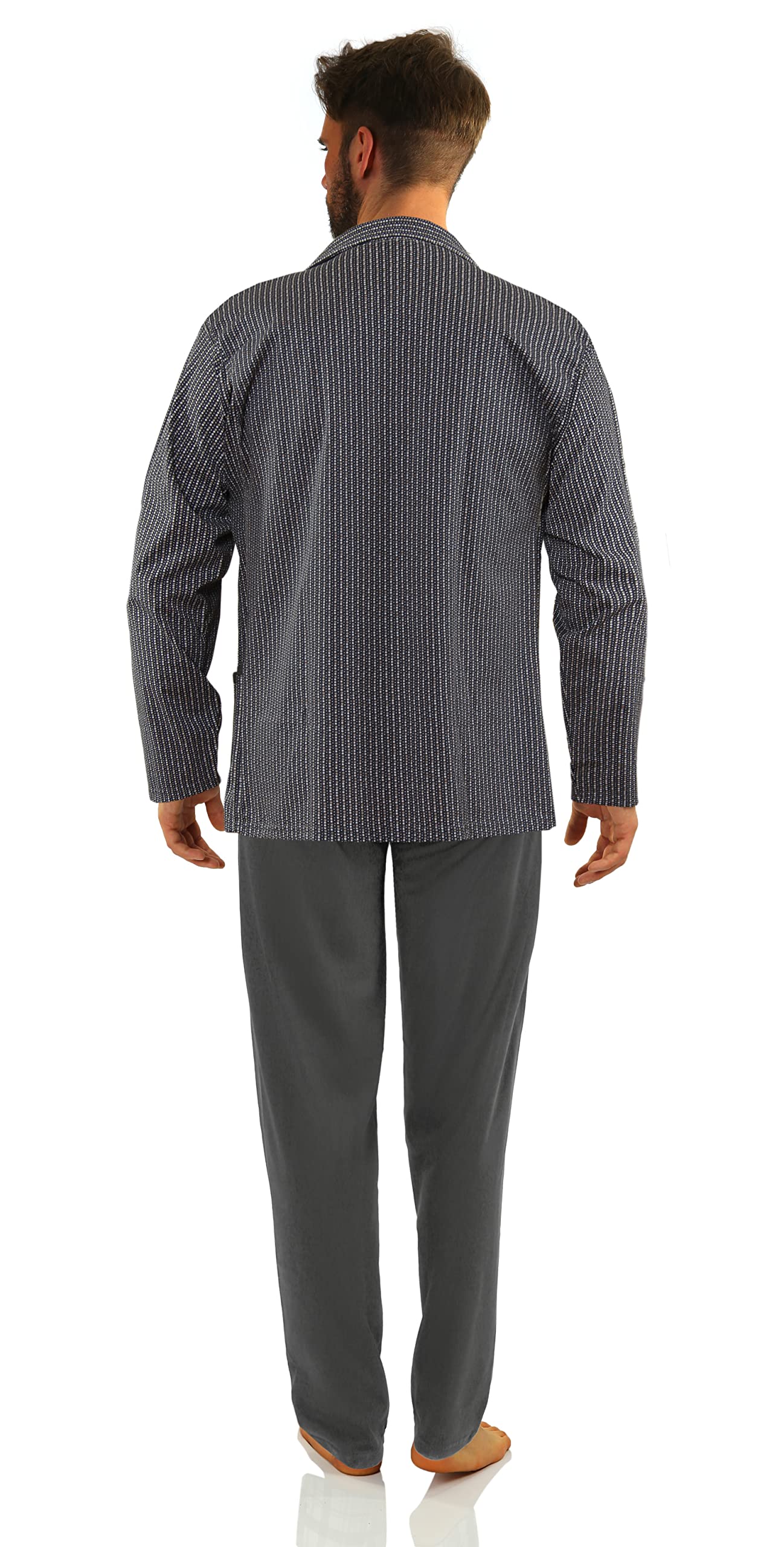sesto senso Eleganter Herren Schlafanzug Lang zum Knöpfen 100% Baumwolle Pyjama mit Knopfleiste
