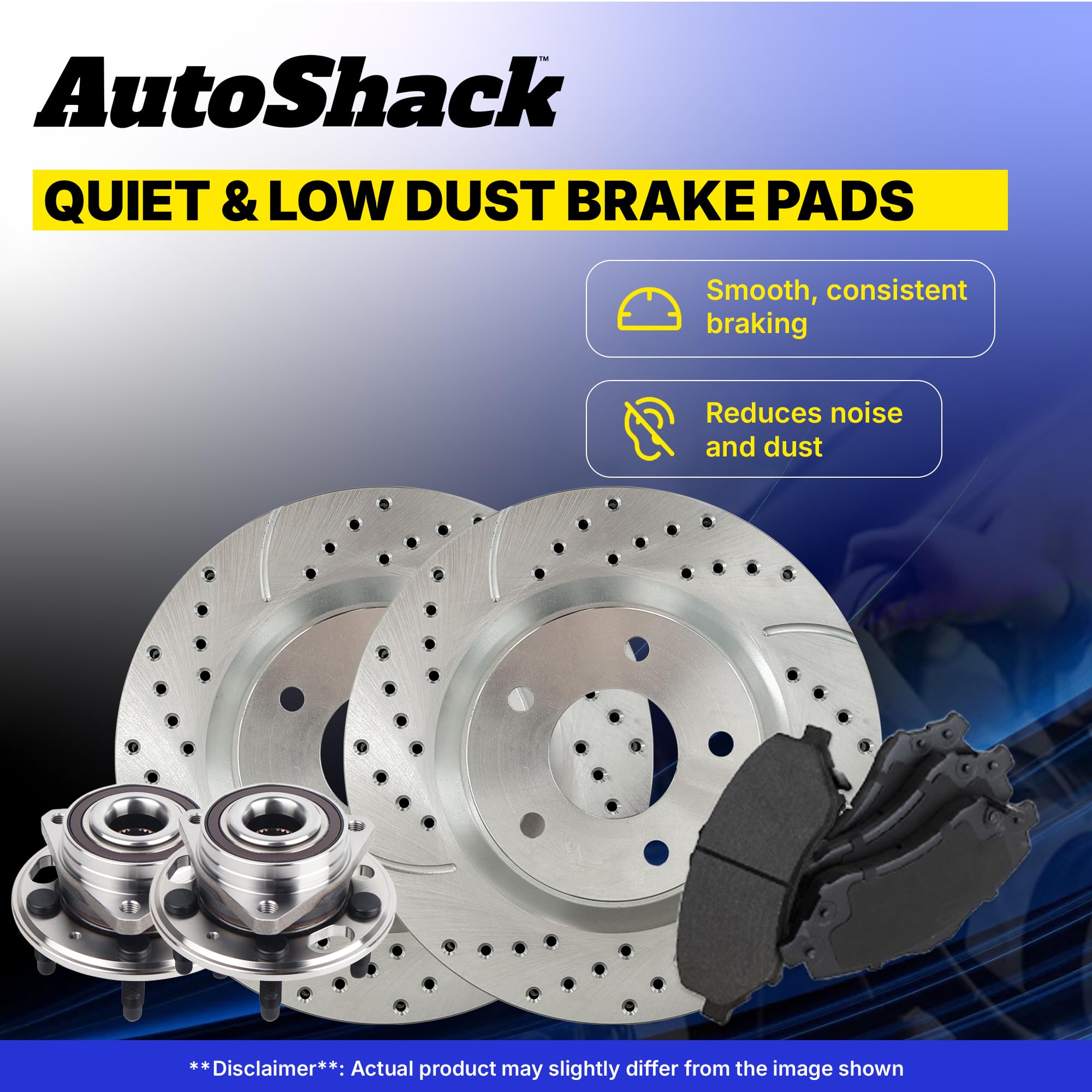 Detroit Axle Rear Drilled & Slotted Rotors, Ceramic Pads & Wheel Bearings Kit For 2006-2010 Impala/Monte Carlo V8