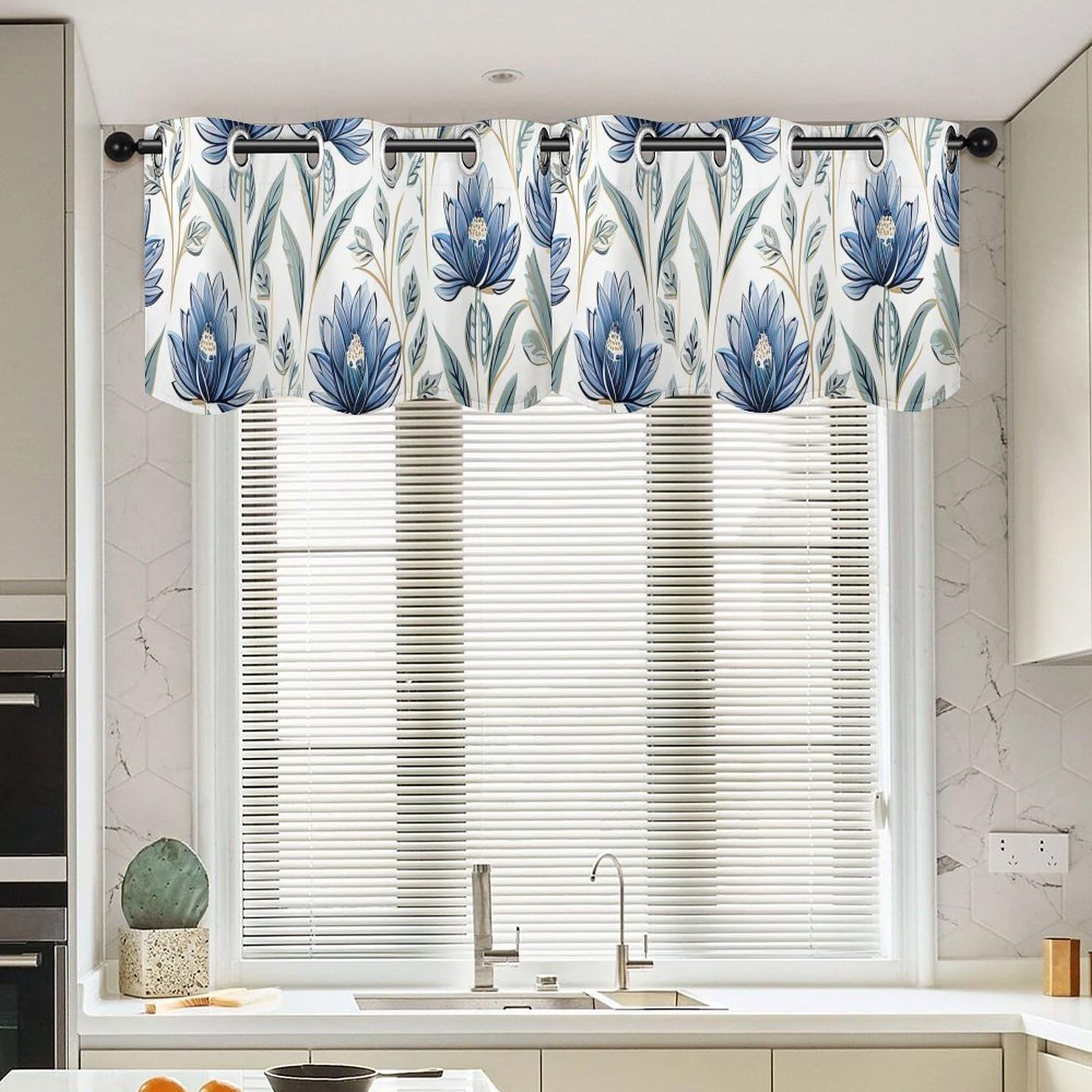 Cenefa de cortina opaca estilo Chinoiserie con dos piezas florales para dormitorio