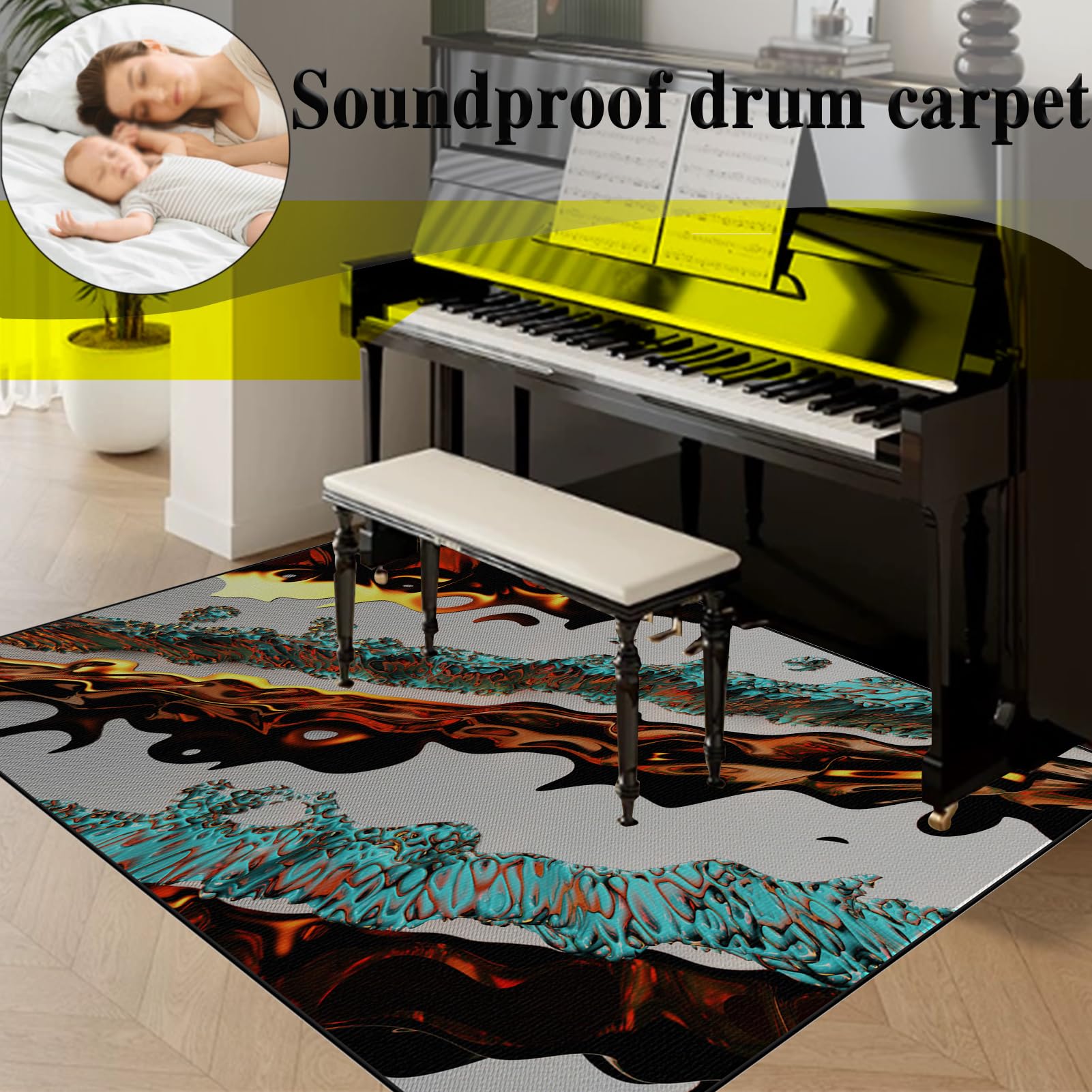 Tappeto per Batteria Acustica, Tappeti per Tamburi Insonorizzato, AntiscivoloTappetino Drum Carpet per Batterie Elettroniche Rullante Snare Drum Grancassa 230 x 180 cm