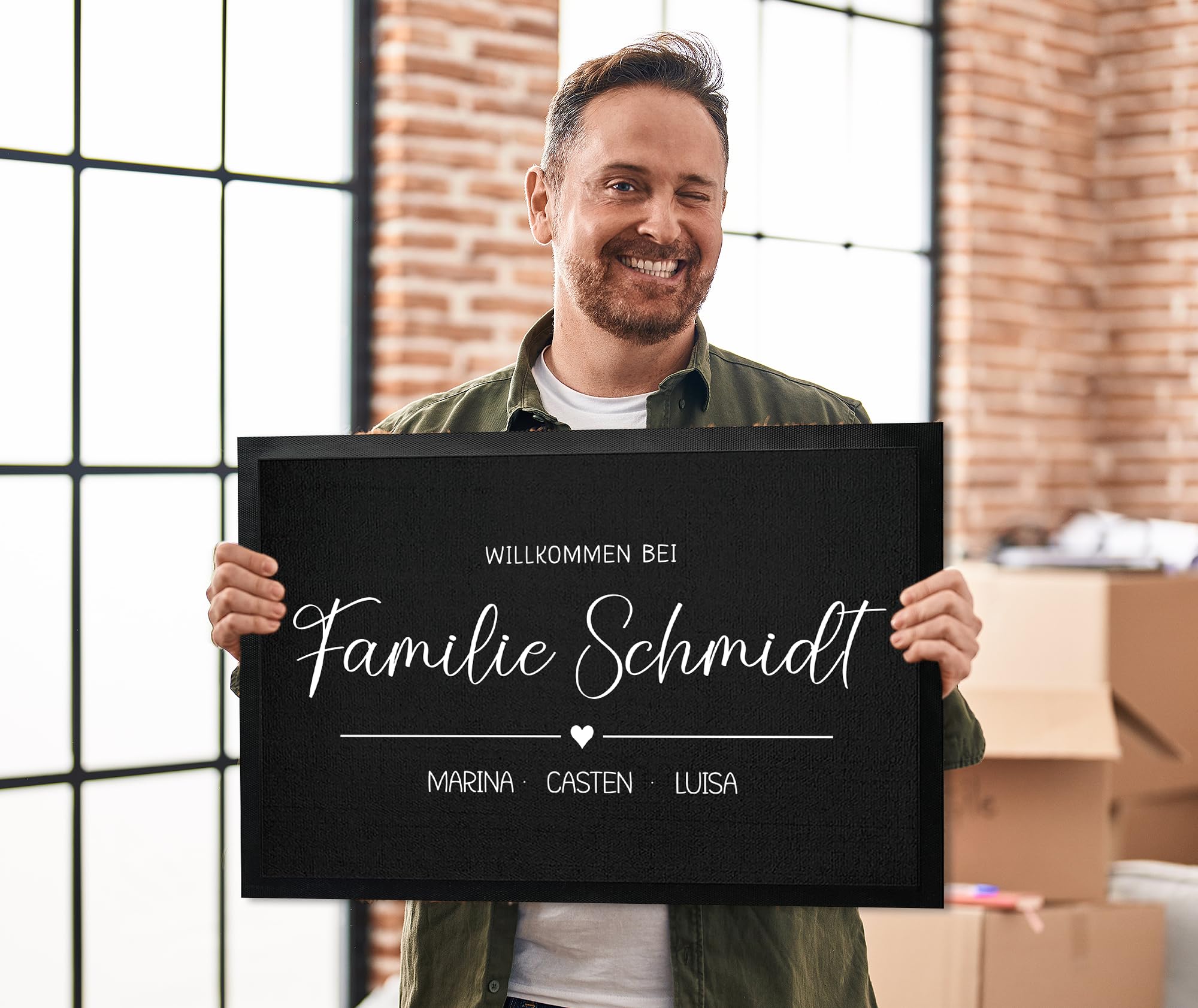 Personalisierte Fußmatte Willkommen bei Familie Wunschtext Name bis 120cm | Türmatte Familie personalisiert als Geschenk Einzug, Umzug, Hochzeit, Verlobung, Geburtstag (75x50cm)