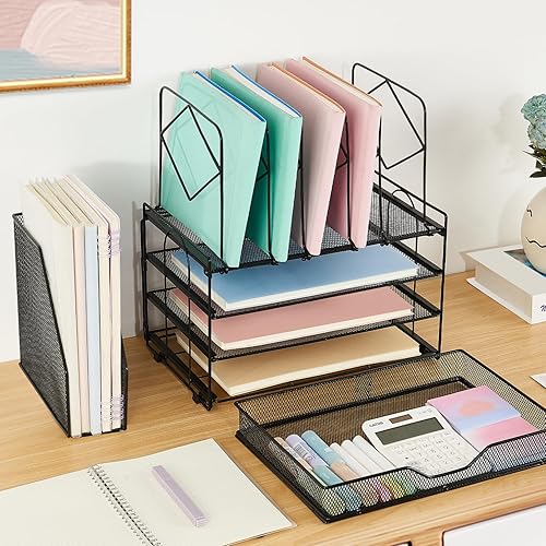 Miniatura 5 de Spacrea Desk Organizers and Accessories, 4-Tier Letter Trays Paper Organizer with File Holder and Drawer, File Organizer for Home Office Supplies
