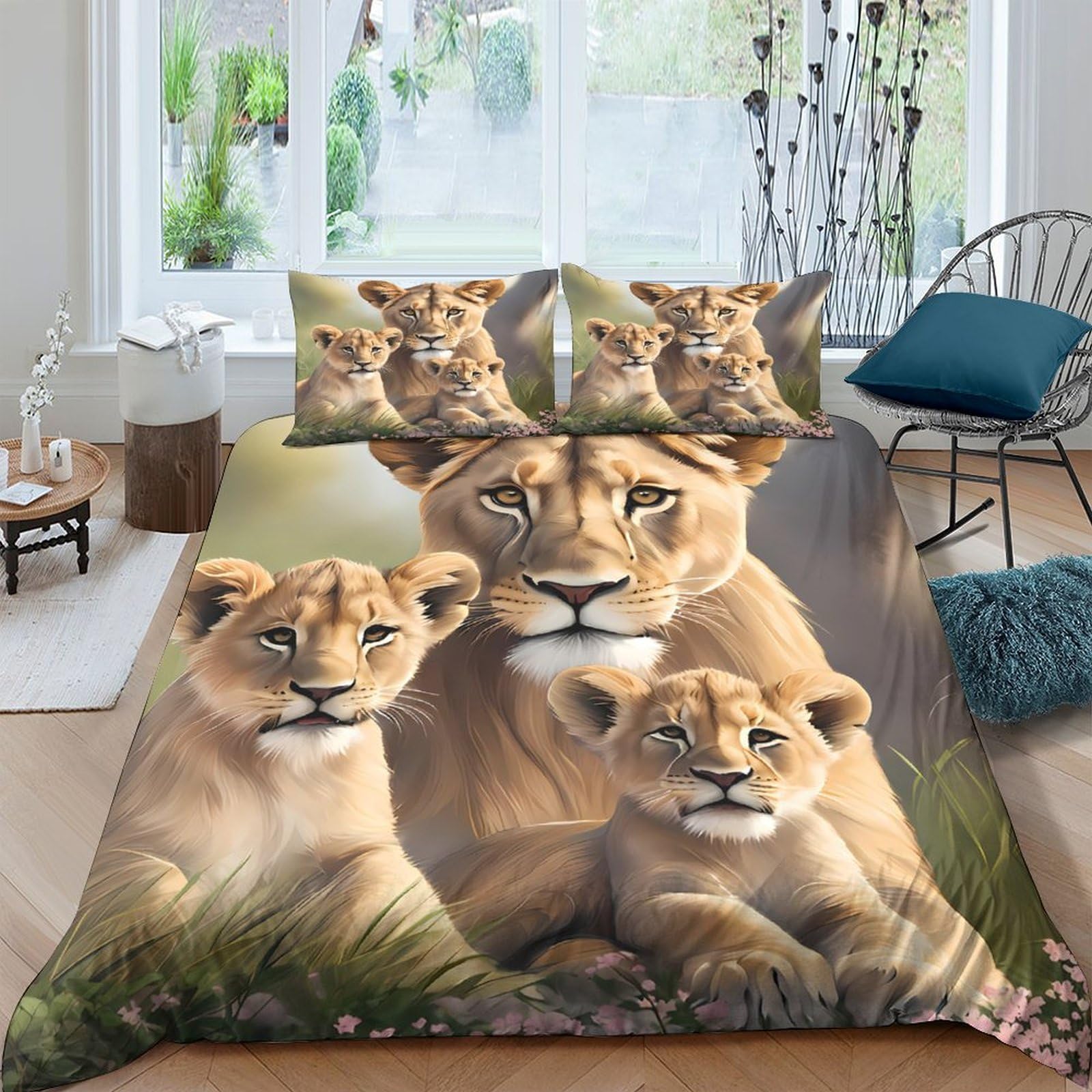 Ctjqhvkz Style-6 3D Printed Lion Family Fitted Sheet Microfiber Soft Anti-Slip Animal Bed Cover Bedroom Dorm Decor Easy Care Single（135X200cm）