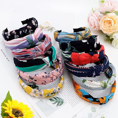 Vista 70 de VELSCRUN Diademas anudadas para mujer, 12 unidades, diadema ancha, estilo bohemio, turbante, banda elástica para el cabello, accesorios