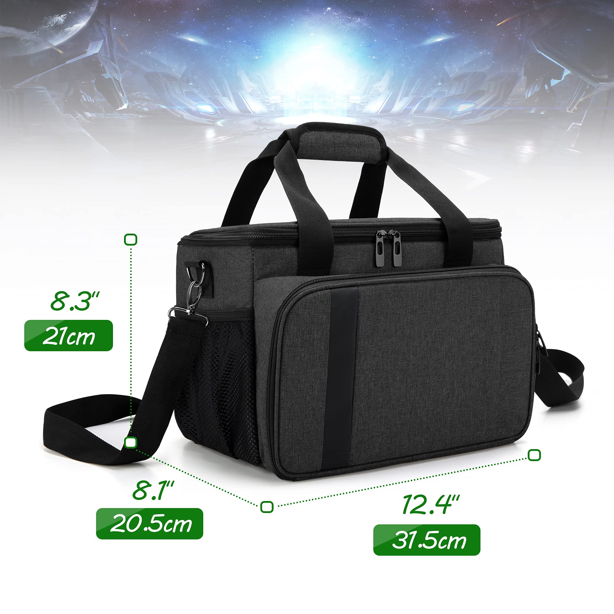 CURMIO Bolsa Xbox, Maleta Xbox, Bolsa de Transporte Compatible con Xbox Series X Consola de Juego y Accesorios, Bolsa Bandolera Adjustable para Controladores, Cables, Auriculares,Negro,Sólo Bolsa
