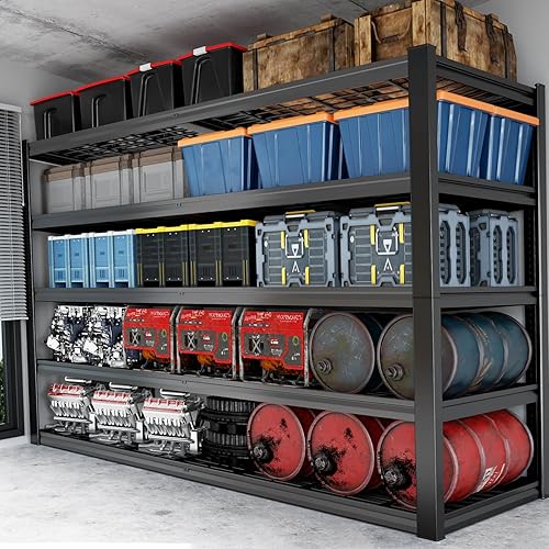 Miniatura 7 de Estantería de garaje resistente de 65 pulgadas de ancho, estantes de garaje de 6 niveles, estantería de almacenamiento ajustable, estante de metal