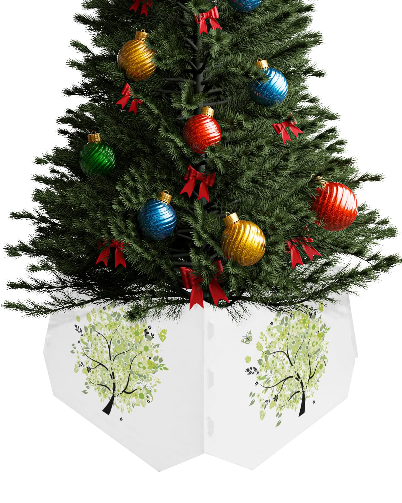 Christmas Tree Collar 4PCS-14.5"x 10", Christmas Tree Ring Classic Cutly Flowering Tree Christmas Tree Stands Skirts Base Covers for Xmas Holiday Home Decor