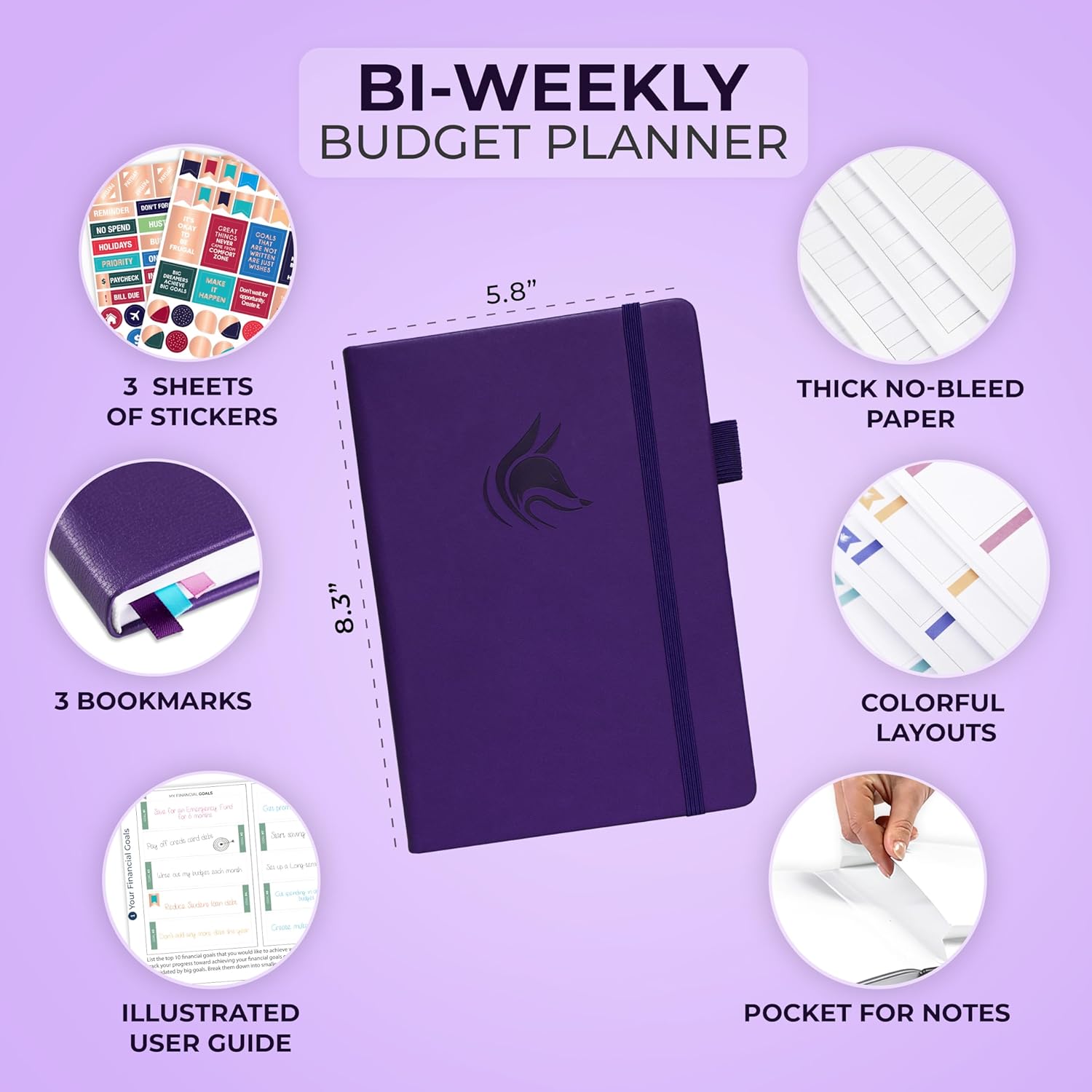 Clever Fox Bi Weekly Budget Planner – Undated Financial Organizer Book – Expense Tracker, Budgeting & Bill Notebook, A5 (Purple)