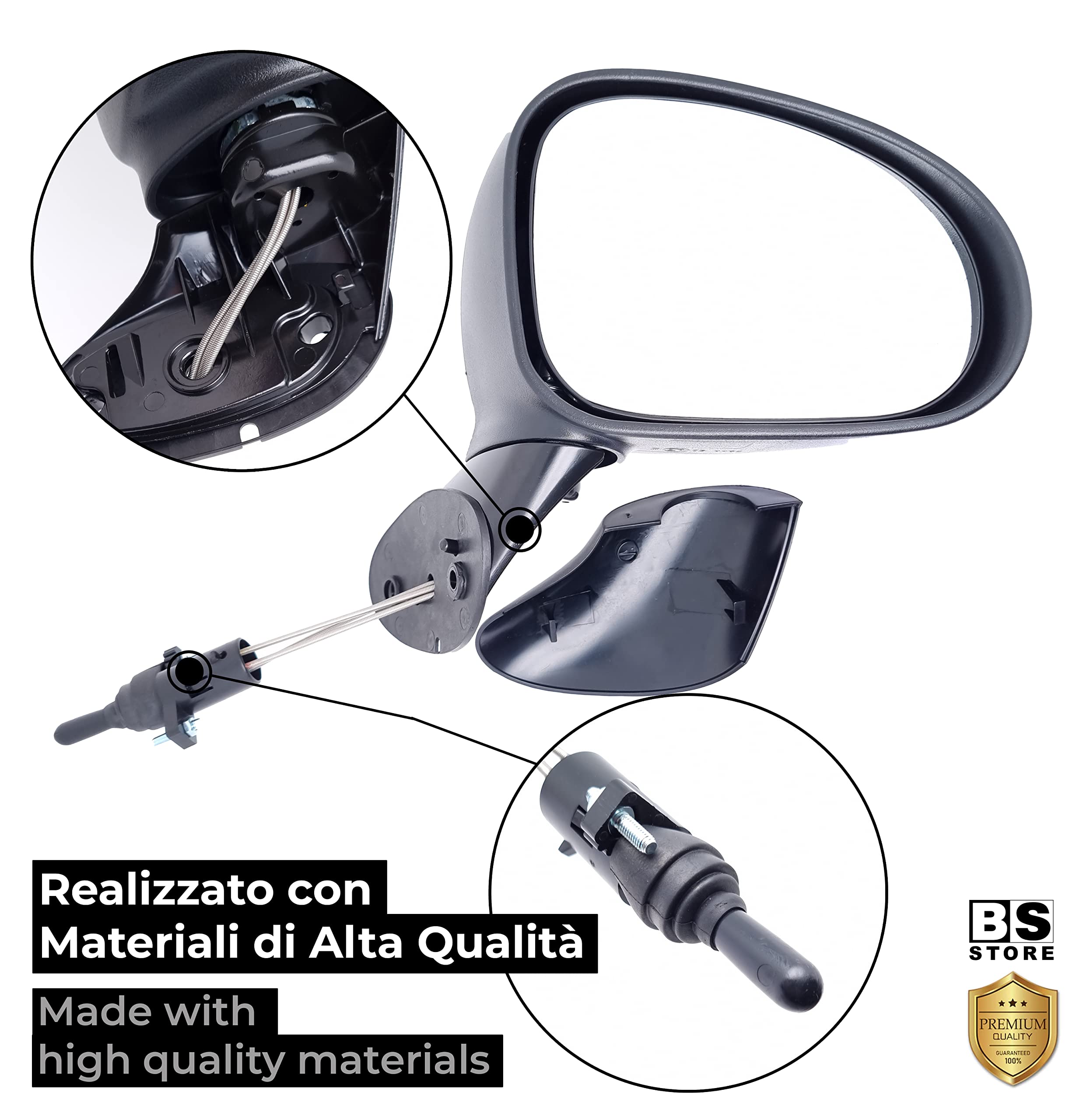 BSSTORE Specchietto Retrovisore Esterno Nero per Matiz dal 2005 al 2011 (M200, M250) con Regolazione Manuale (Sinistra - Lato Conducente)