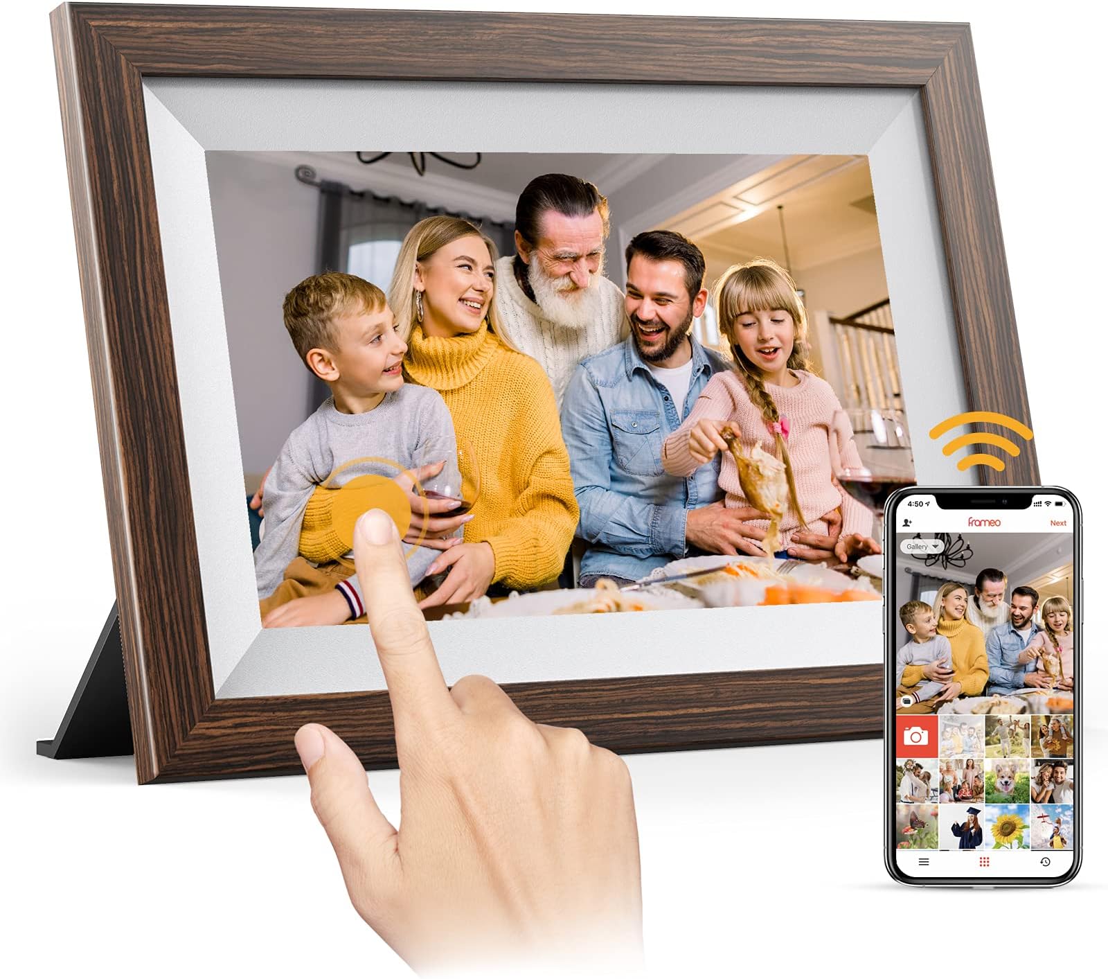 FRAMEO 10.1 inch WiFi Digital Picture Frame, ARZOPA Smart Digital Photo Frame Touchscreen Electronic Picture Frame with App,16GB Storage,Auto-Rotate,Photo Share Anywhere,Gift for Friends and Family