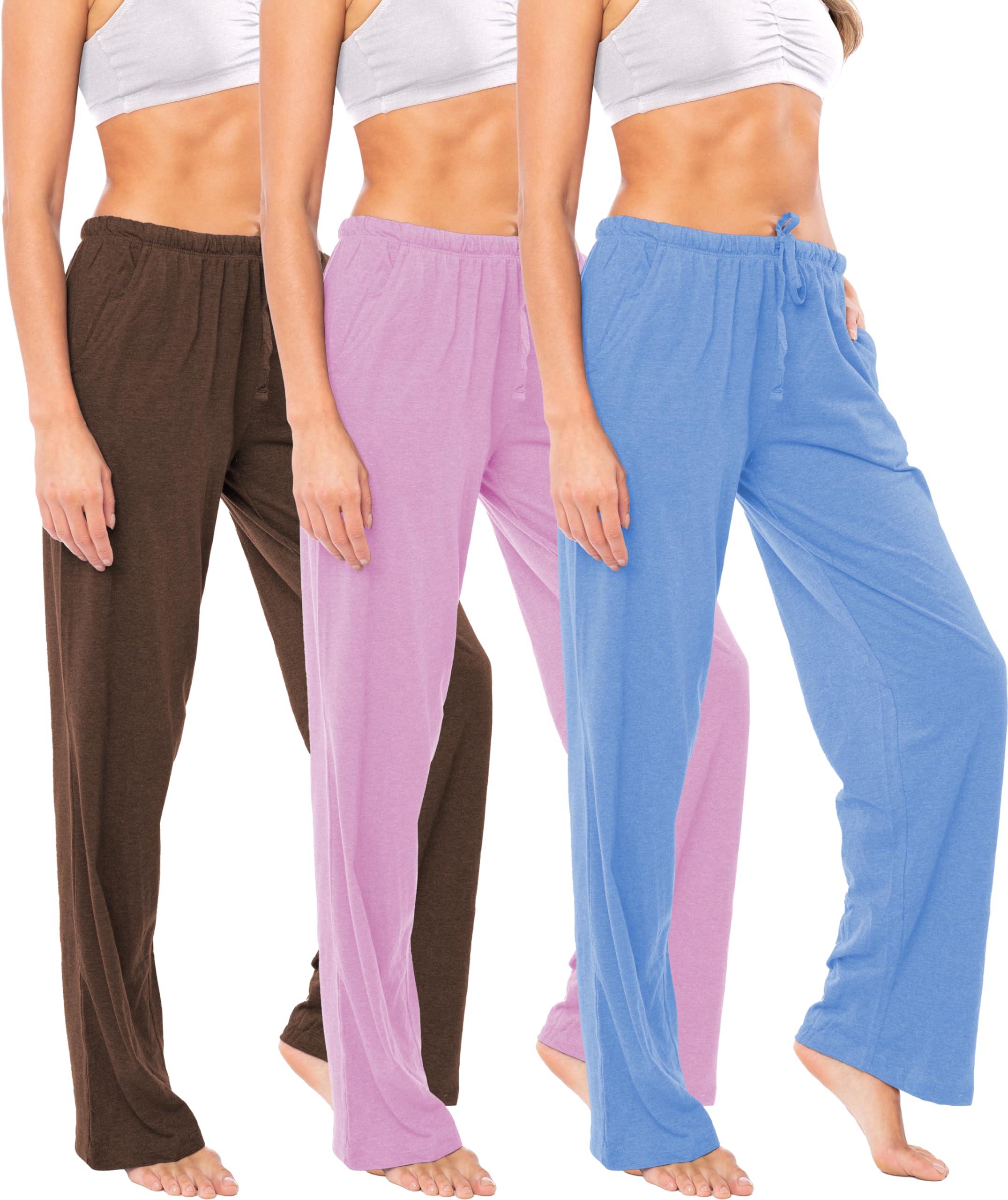 Sexy Basics Women's Soft Flex 100% Cotton Knit Pajama Pants | Lounge Sleep Bottoms | Drawstring &amp; Pockets| Multi Packs