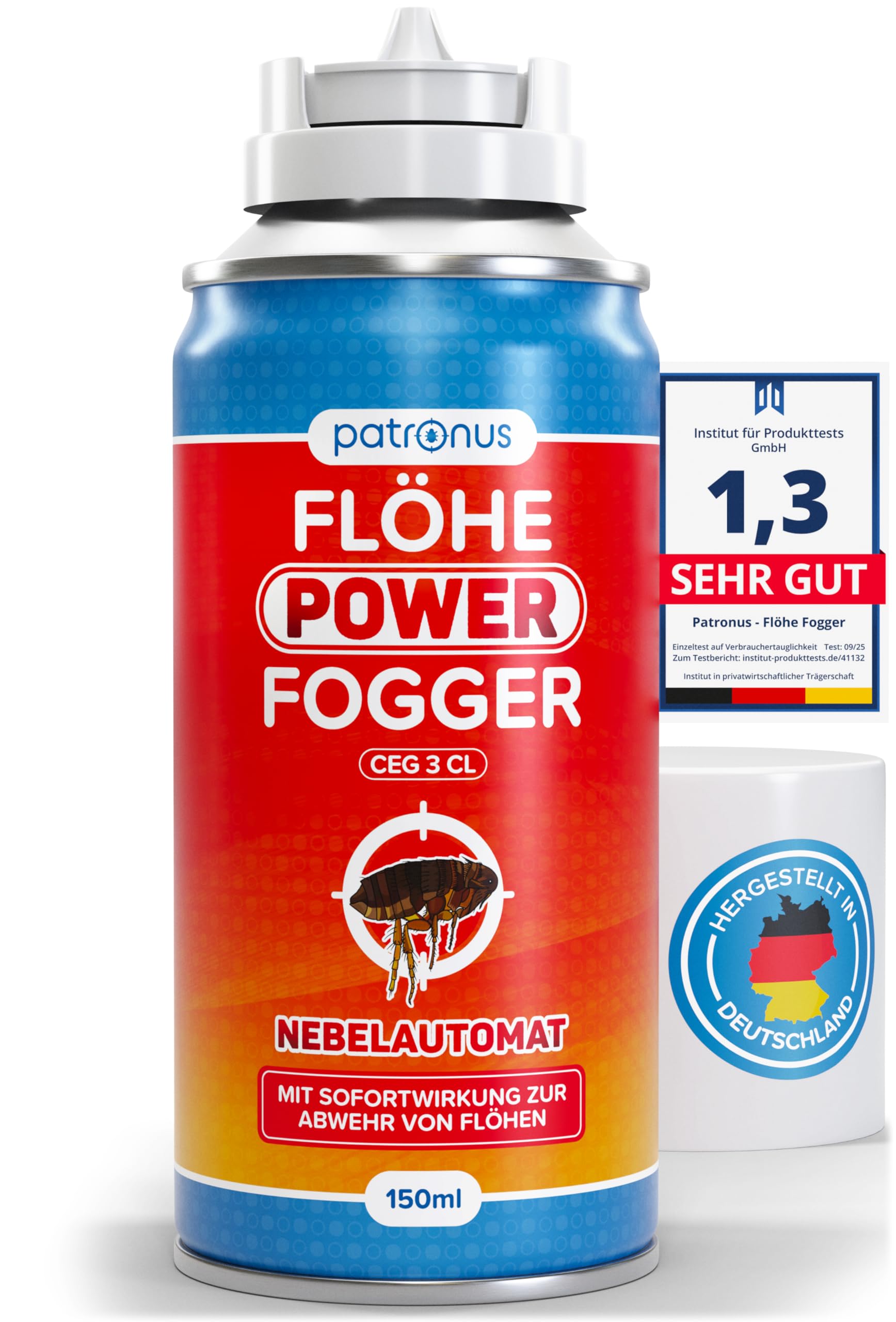 Patronus Flöhe Power Fogger mit maximaler Sofortwirkung [150ml] | effektiver Floh-Fogger zur Abwehr gegen Flöhe in der Wohnung - Flohbombe für schwierig erreichbare Floh-Verstecke