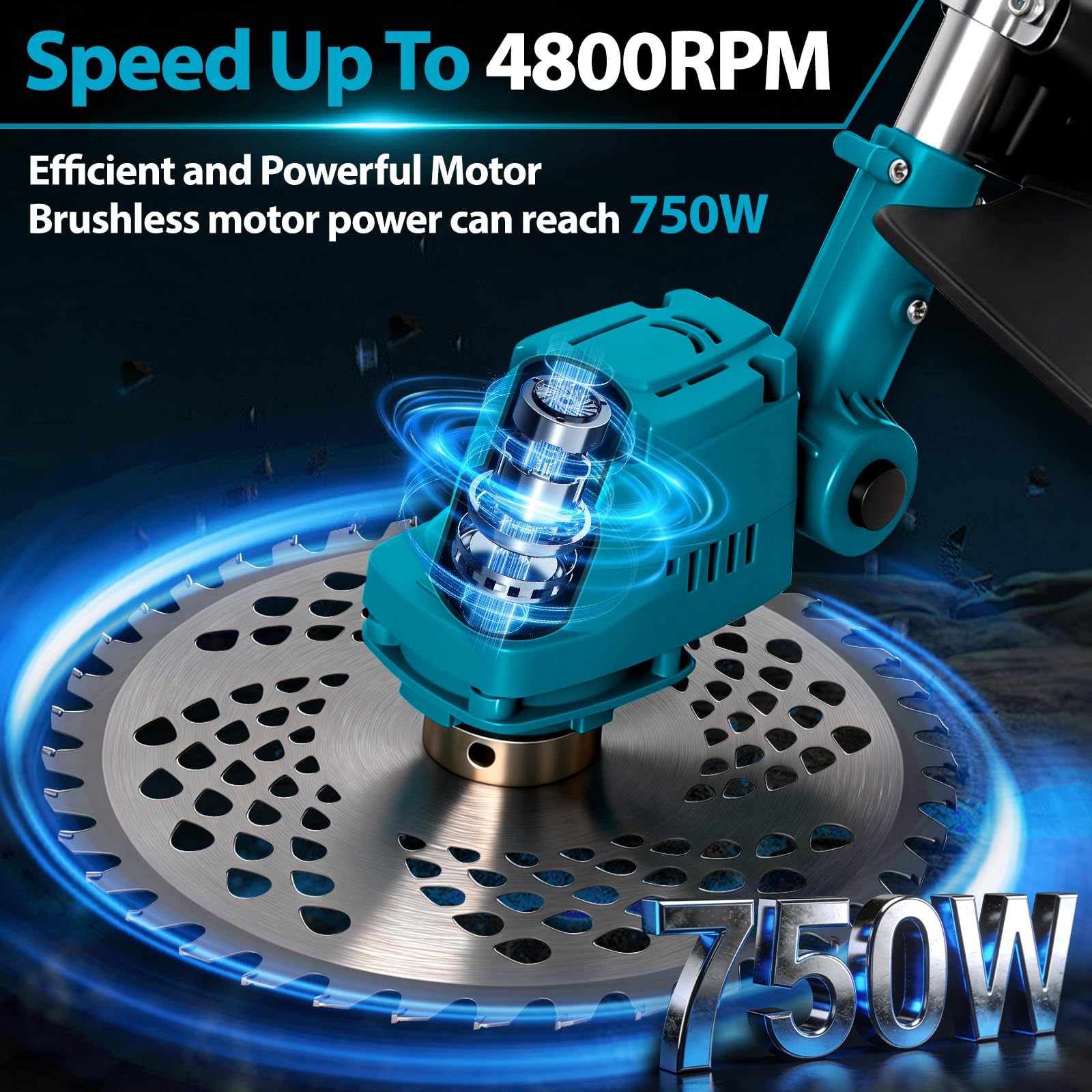 Desbrozadora compatible con baterías Makita de 18 V, motor sin escobillas de 750 W, plegable 180°, cabezal giratorio de 90°, para jardín y cuidado del césped