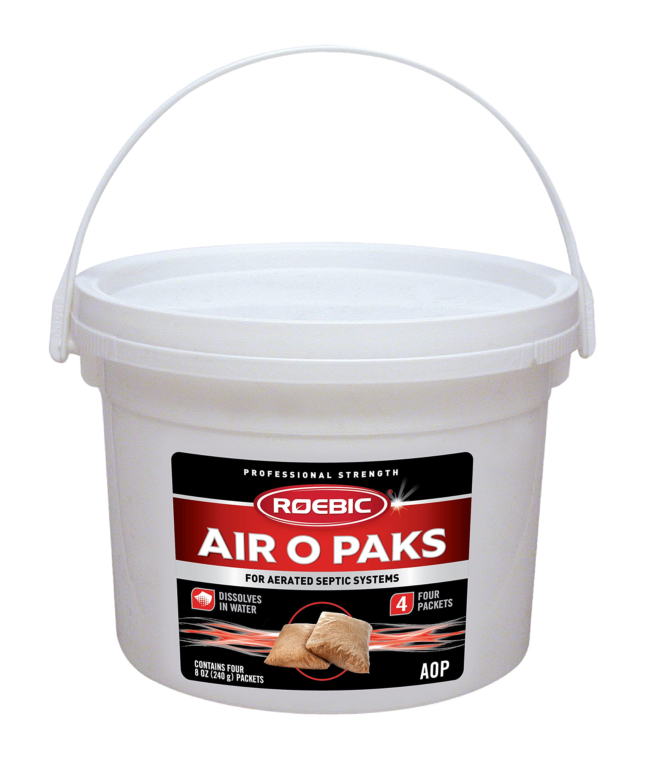 RoebicAOP Air-O-Paks for Aerated Septic Systems, Dissolves in Water to Degrade Grease, Proteins, Soaps and Chemicals, Contains Four 8-Ounce Packets, 2.25 Pounds