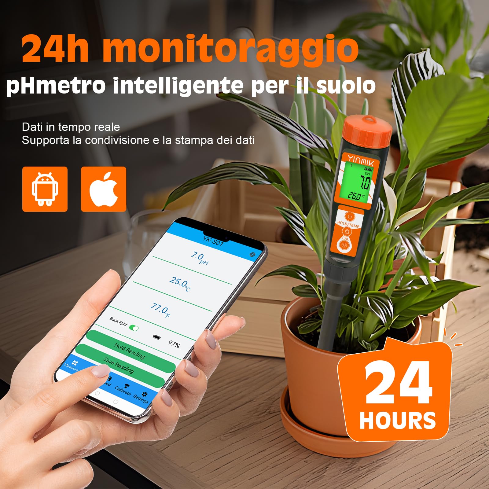YINMIK Misuratore pH Terreno Professionale con Sonda Avanzata pHmetro di Precisione per Suolo, Acqua Alimenti | Kit Test pH Terreni con Strumento di Misurazione per Orto e Giardinaggio