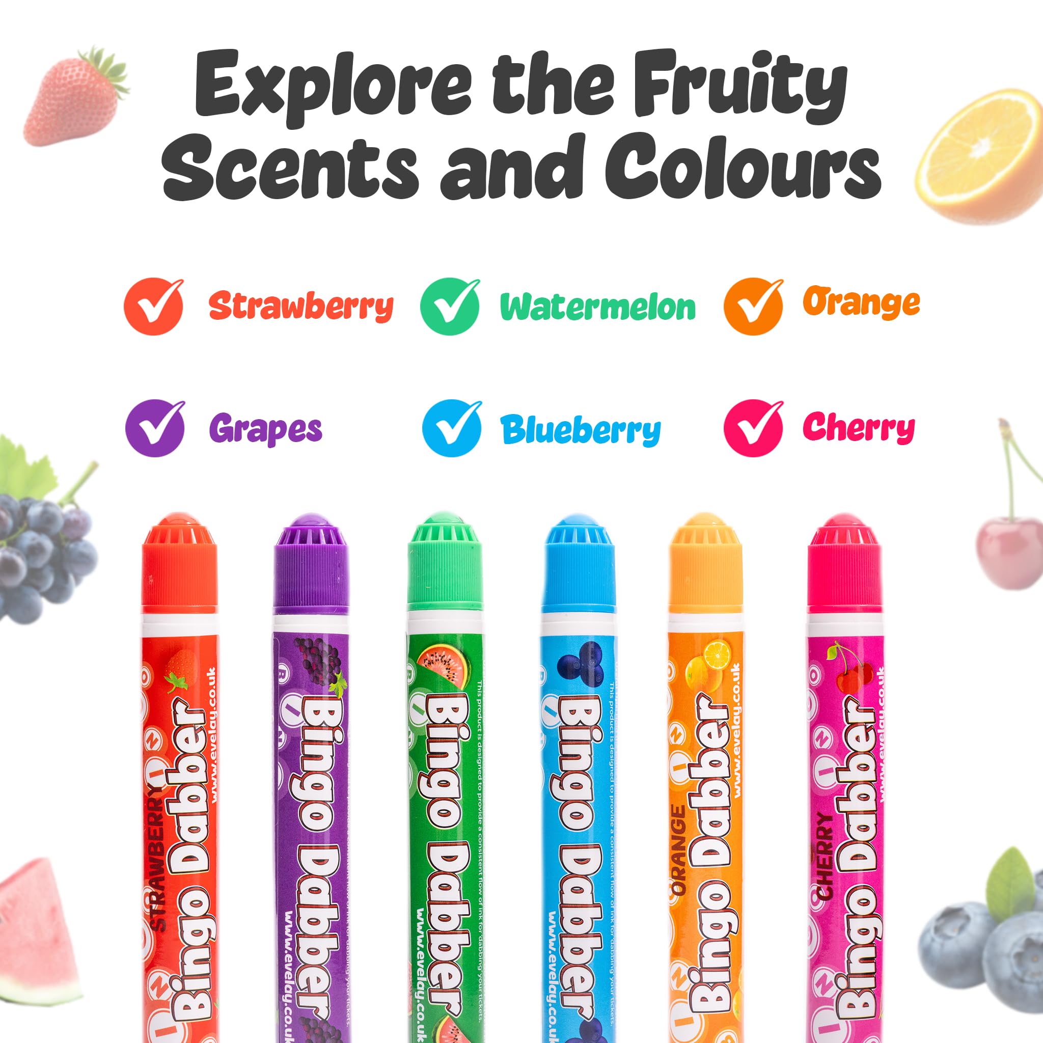 evelay Lot de 12 tampons de bingo parfumés – Couleurs assorties et parfums fruités | Marqueurs de bingo à pointe en feutre anti-goutte pour adultes et enfants | Encre durable, flux lisse, idée cadeau