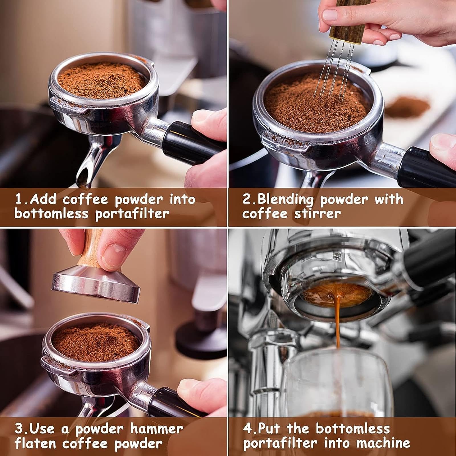 Espresso Coffee Stirrer Profession Barista Tool Coffee Distribution Needle Espresso Blender Self-Aligning Stand Coffee Powder Stirrer Grinder Accessory Espresso Tamper Coffee Bean Press Tool