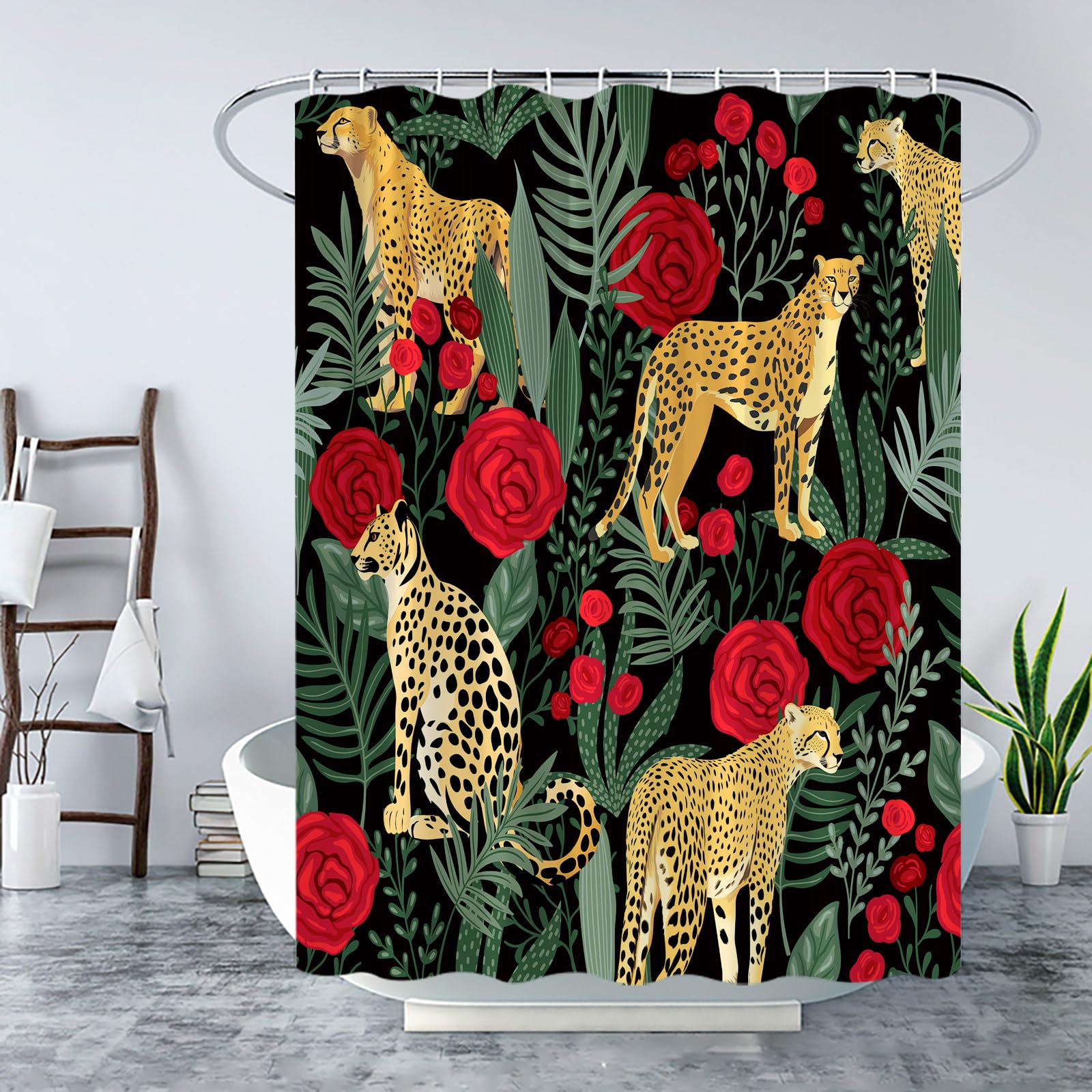 Duschvorhang Mit Tropischem Flamingo & Palmblättern – Aquarell Design, Polyester, 180x180 Cm Inkl. Haken