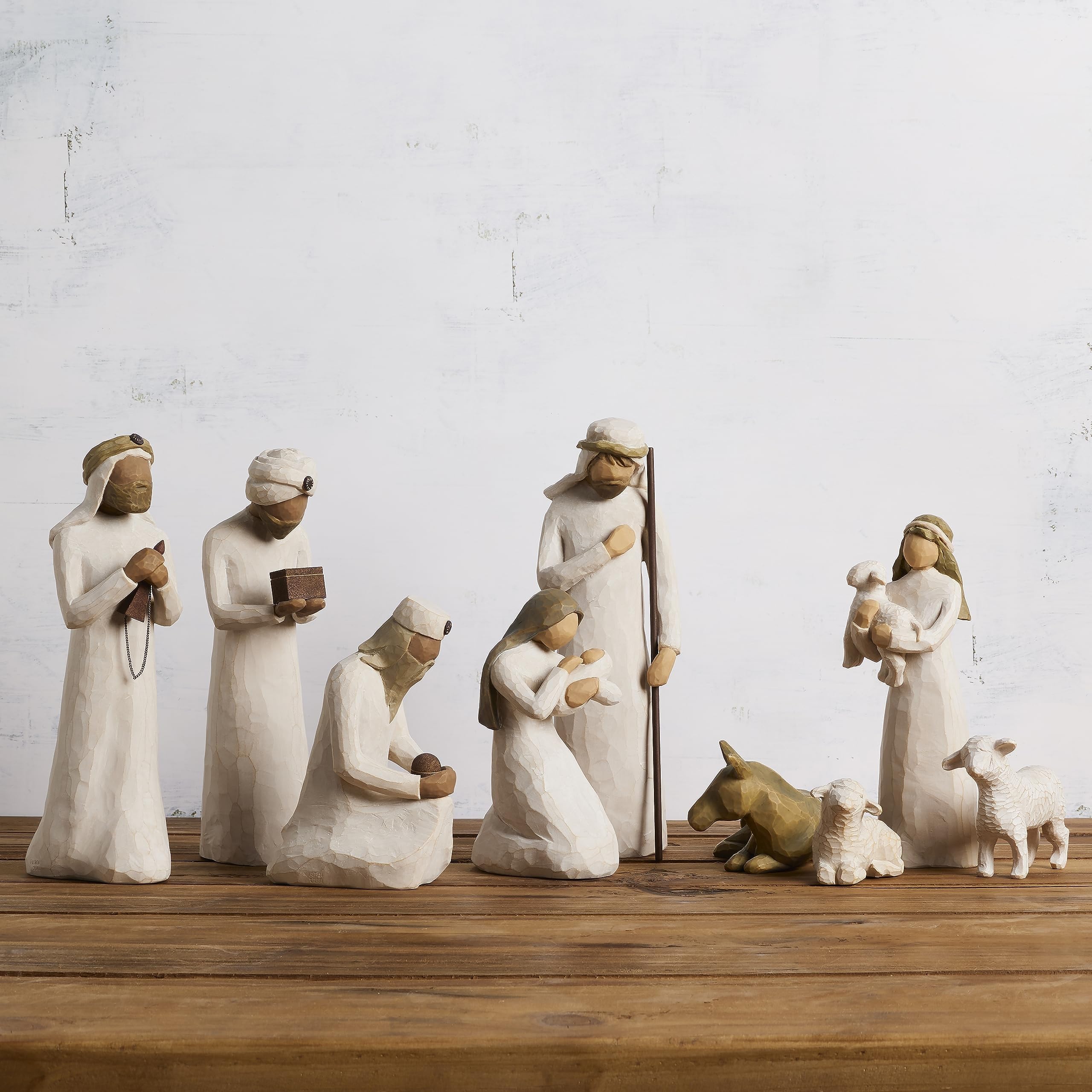 Willow Tree Nativity Accessory Figures with The Three Wisemen Plus Shepherd and Stable Animals 7-Piece Set