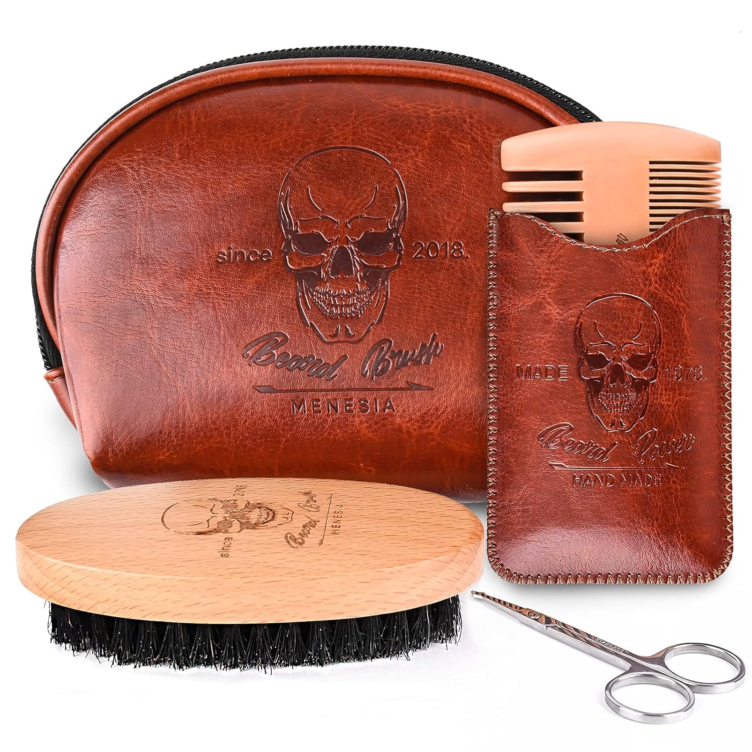 Beard Brush and Comb Set, Boar Bristle Hair Beard Brush Kit with Small Leather Travel Toiletry Bag Case for Men, Include Men’s Wooden Mustache Comb & Nose Hair Scissors Beard Brush and Comb Set, Boar Bristle Hair Beard Brush Kit with Small Leather Travel Toiletry Bag Case for Men, Include Men’s Wooden Mustache Comb & Nose Hair Scissors