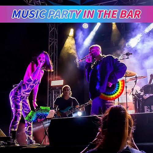 Miniatura 6 de Qunclay Ventilador de mano plegable grande con brillo UV, 12 piezas para hombres y mujeres, ventilador de mano chino japonés con mariposa arcoíris