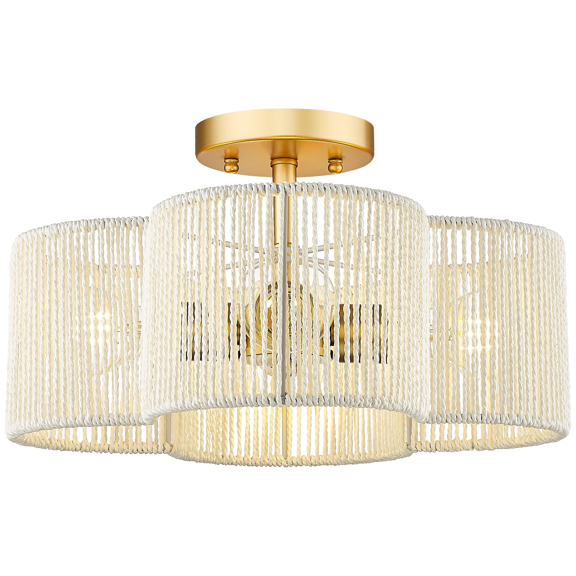 14" Rattan Semi Flush Mount Ceiling Lights, White Hand-Woven Shade