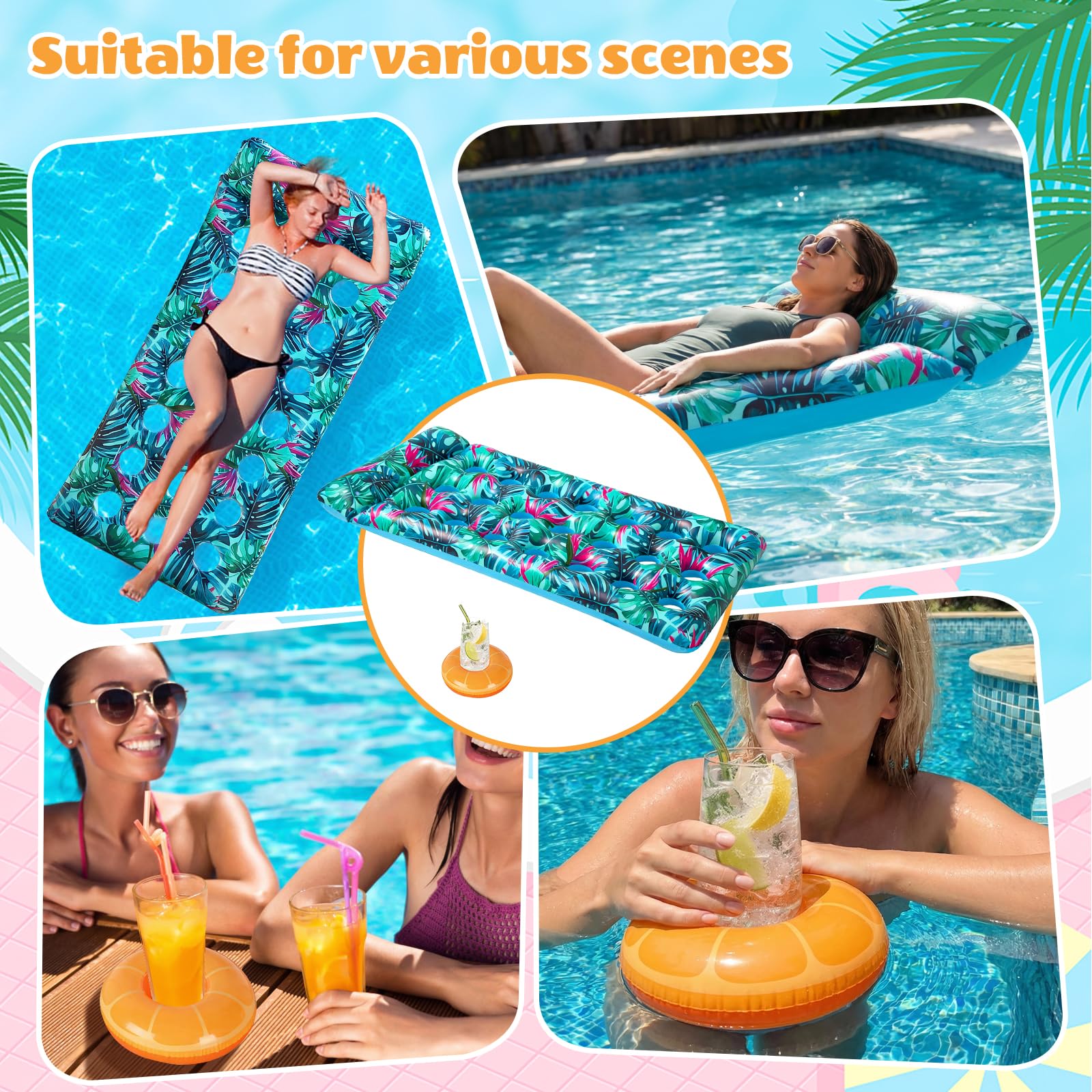 Luftmatratze Pool Erwachsene, Aufblasbare Wasserhängematte mit Kopfstütze, Lounge Liege mit 21 Löchern, Schwimmmatratze für Strand Sommer Wasserparty, PoolZubehör, 180X86 cm (Blau)