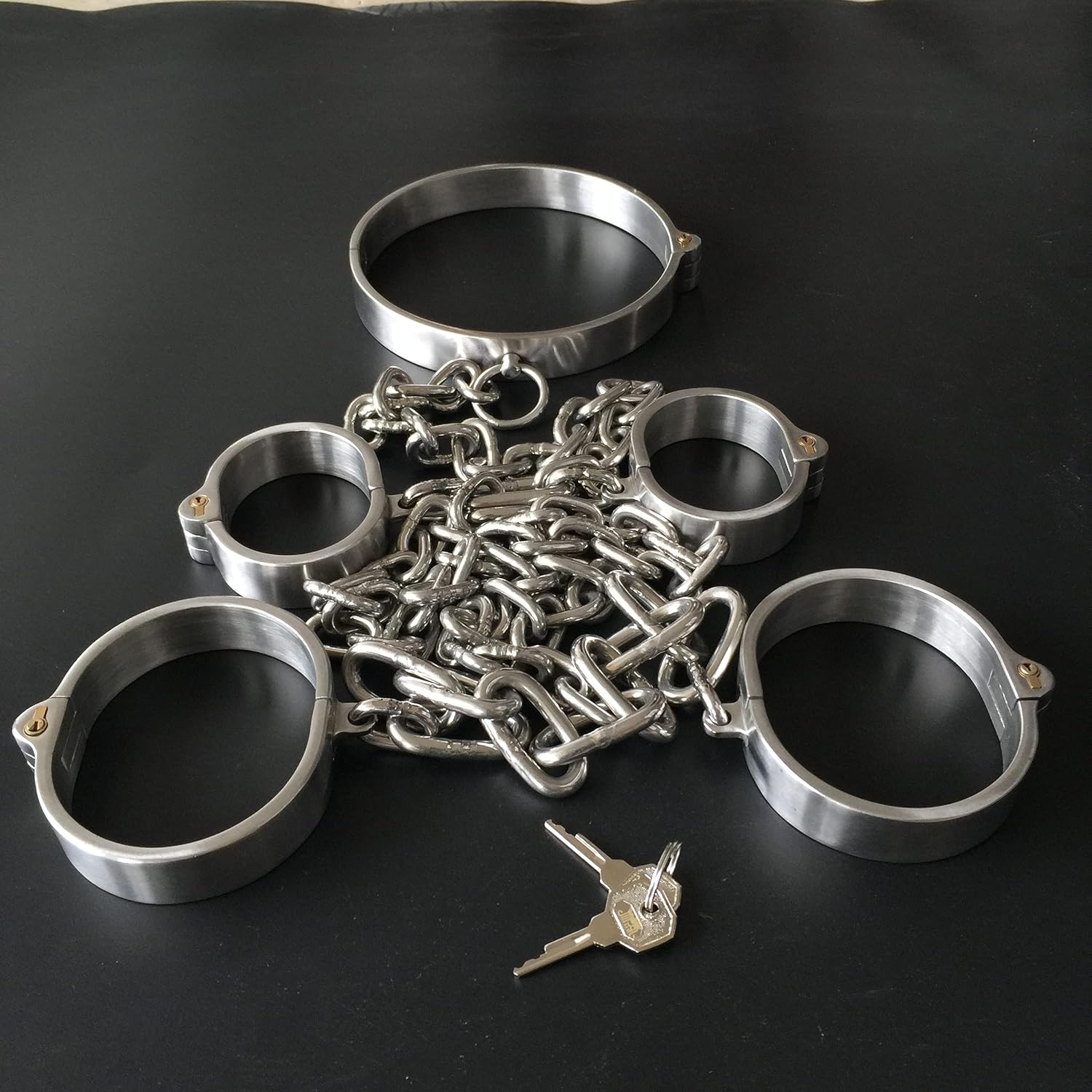 Adult Consensual Intimate Play BDSM Kit - Stainless Steel Lockable Wrist Cuffs, Ankle Shackles & Collar Chain Restraints Set | Adult Sex Toys for Consenting Couple/Spouse Private Use ﻿ (Male)