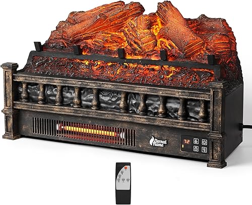 TURBRO Eternal Flame - Troncos de chimenea eléctrica infrarroja, 23 pulgadas de cuarzo infrarrojo, calentador de leña con control remoto, cama de