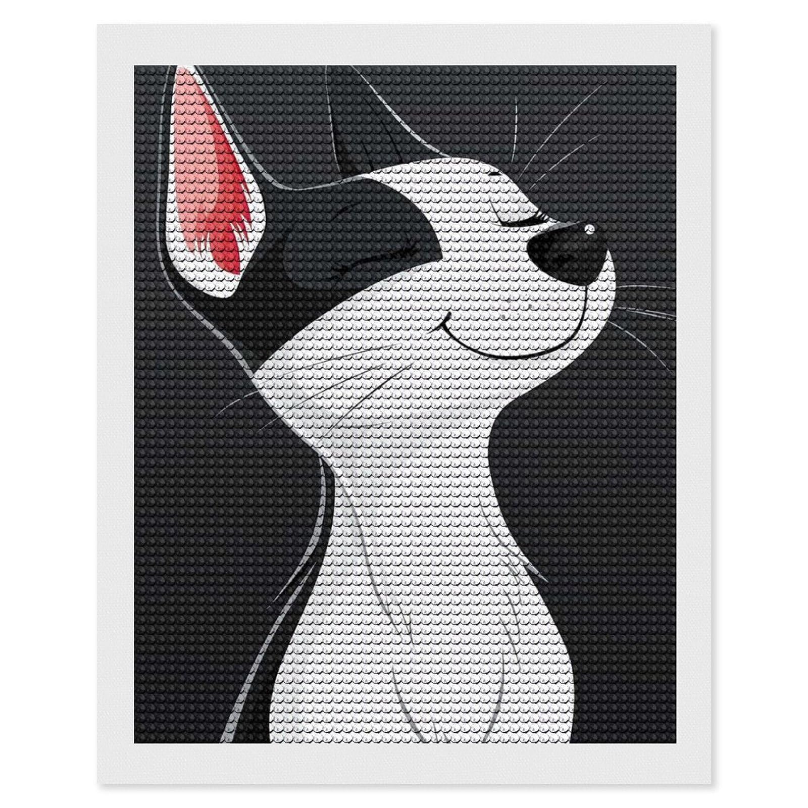 Junmoney Smiling Black and White Cat Diamond Painting Canvas Kit 16"x20", Leisure Activity, Aesthetic Room Decor, with Tool Kit, DIY, Gift