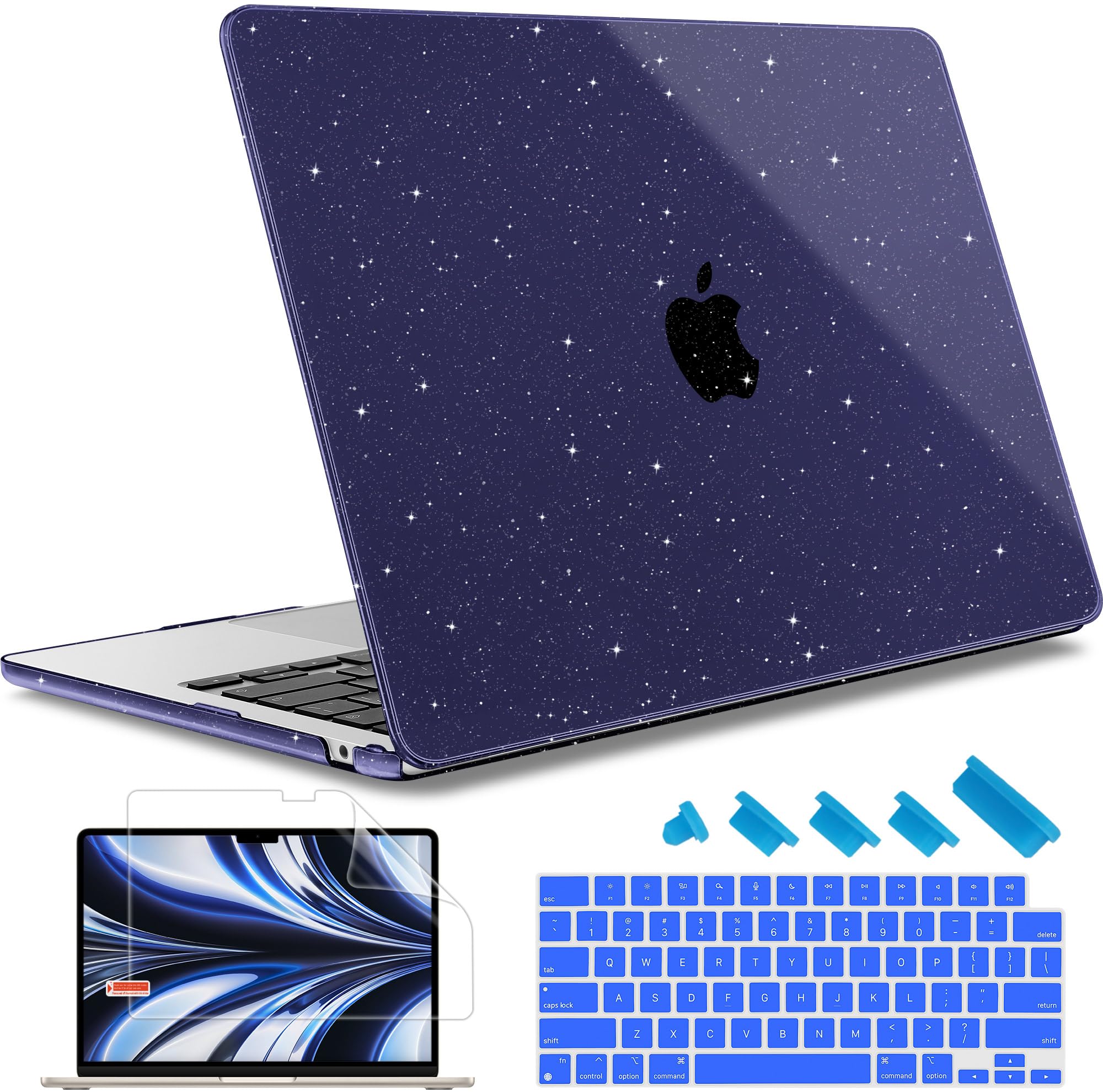 Photo 1 of May Chen Case for MacBook Air 13/13.6-inch (M5/M4/M3/M2, 2022-2026 Models A3449 A3240 A3113 A2681), Lightweight | Closes Seamlessly | Ideal for Work Hard Shell Case, RoyalBlue Glitter
