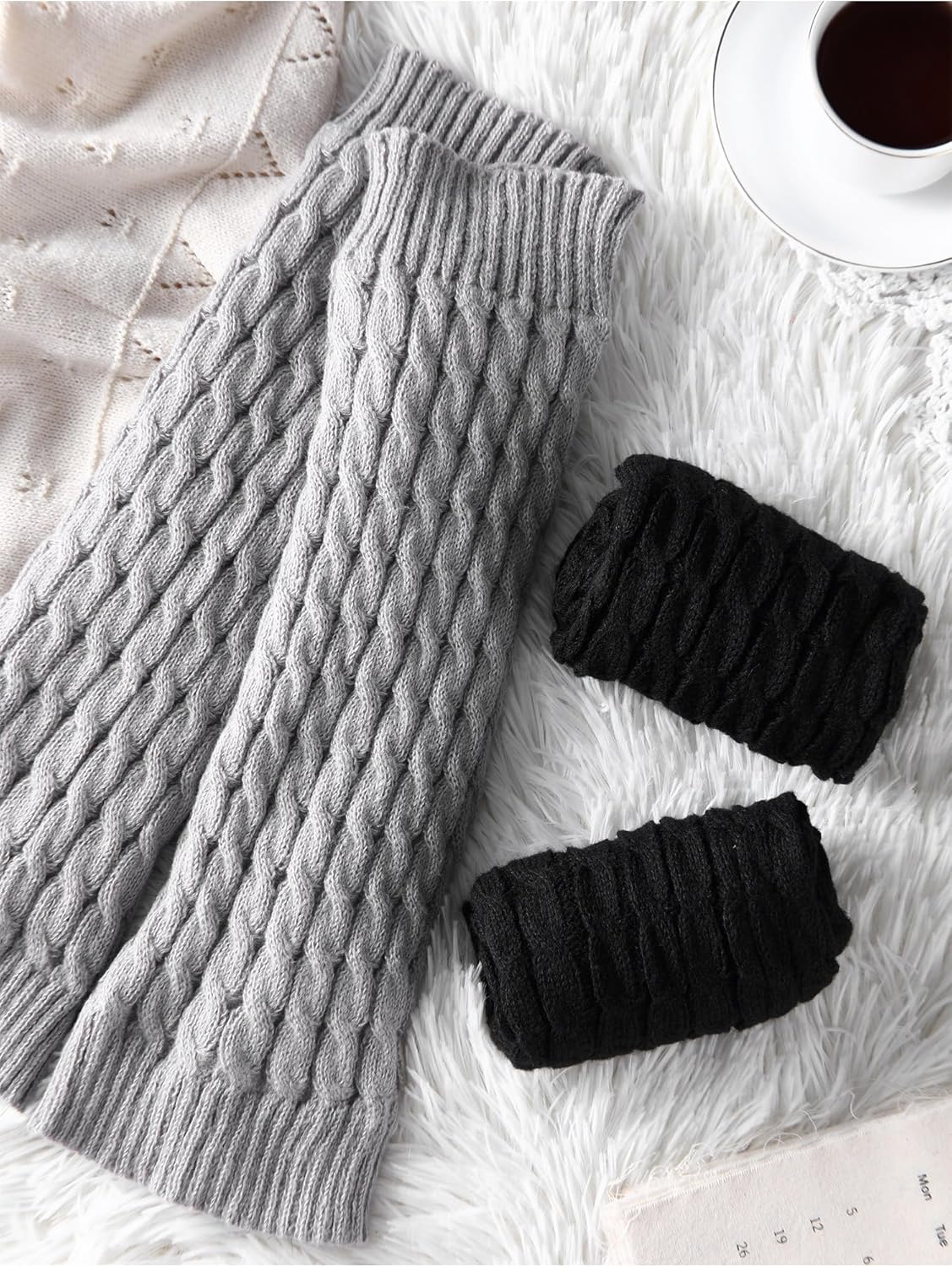 Shihanee 2 Pairs Women's Fleece Lined Leg Warmers Winter Extra Elastic Thicken Thermal Knit Long Boot Socks for Cold Weather - Image 6