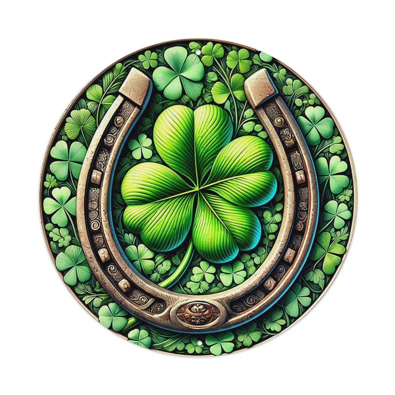 Green Clover Horseshoe Lucky Charm Tin Sign Metal Poster Vintage Metal Signs for Home Man Cave Bar Cafe Kitchen laundry room Wall Decorations 8x8 inches